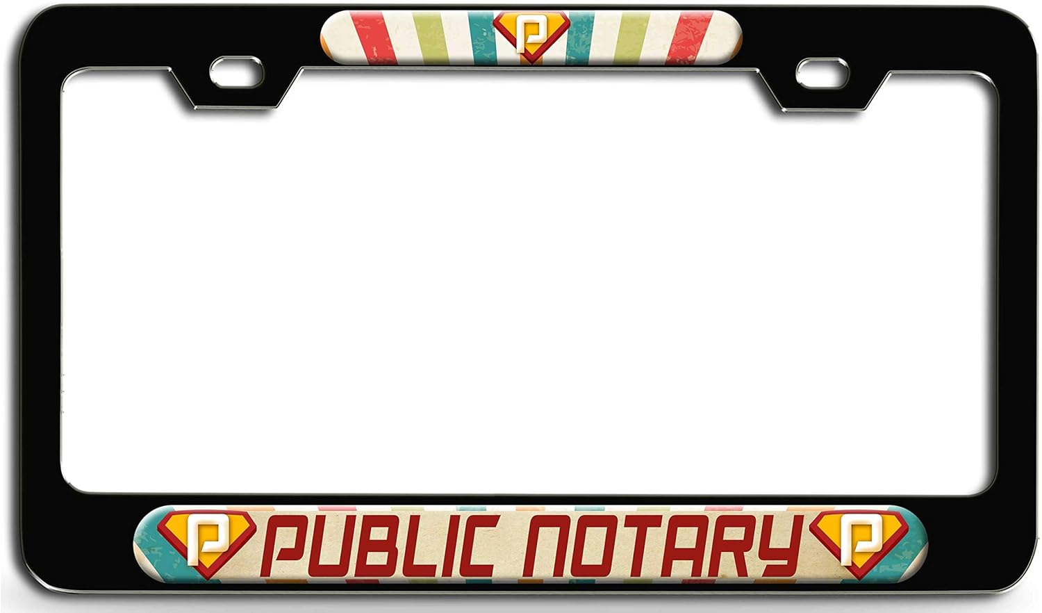 Makoroni - Public Notary Career Black Steel License Plate Frame 3D Style, License Tag Holder