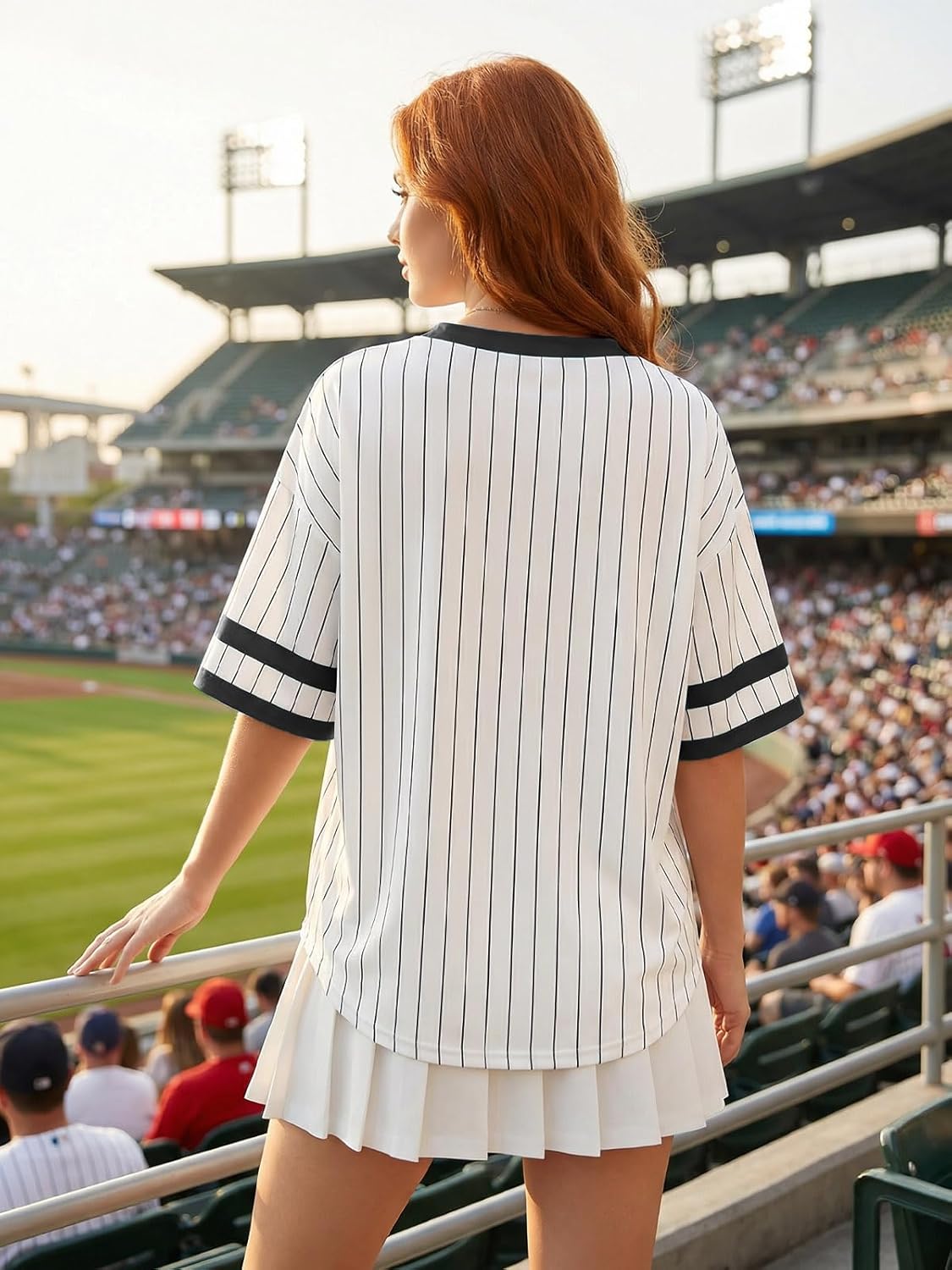 Jersey Shirts for Women Y2K Striped Number Graphic V Neck T Shirt Oversized Football Jerseys Casual Streetwear Tops - Image 3