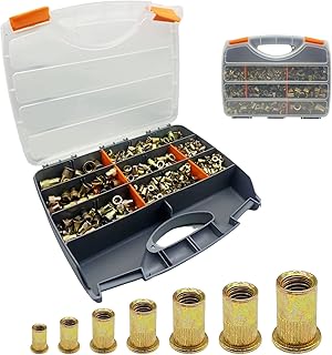 860pcs Rivet Nut Kit, SAE UNC Rivet Nuts Assortment Carbon Steel Flat Head Rivnut Threaded Insert Nut Including 6#-32, 8#-32, 10#-24, 1/4"-20, 5/16"-18, 3/8"-16, 1/2"-13, Yellow Zinc Plated Finish