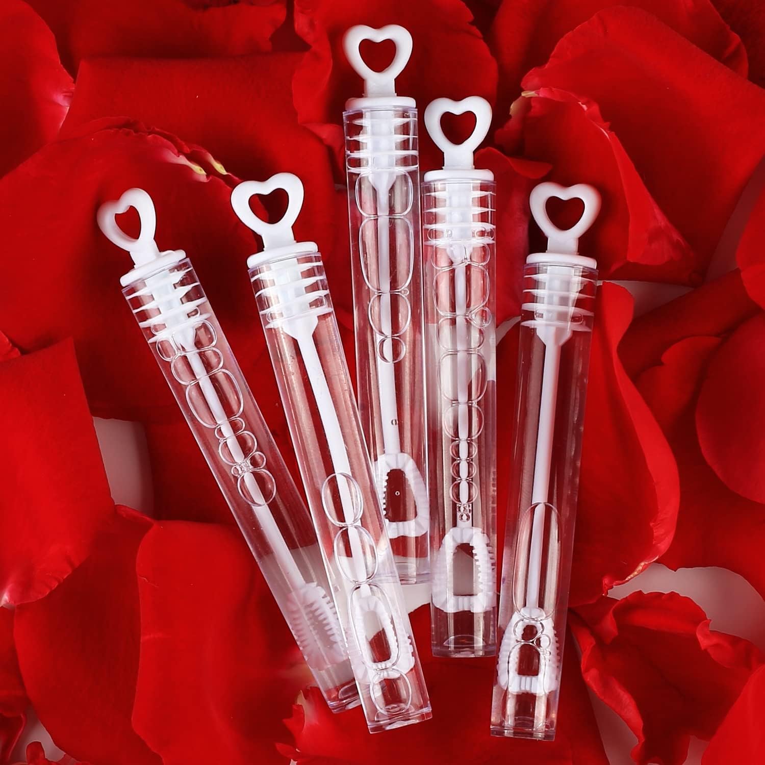 56 Pack Wedding Bubbles White Heart Wands – Pre-Filled, Non-Toxic Soap Bubbles for Party Favours & Decor. Romantic Confetti Alternative for Bridal Shower, Anniversary & Table Decorations