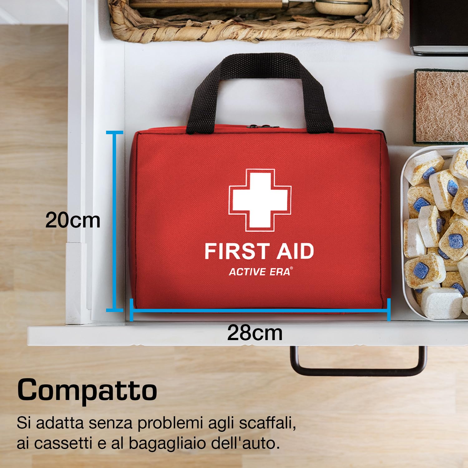 Active Era Kit di primo soccorso Premium 180 pezzi, con lavaggio oculare, 2 impacchi freddi (ghiaccio) e coperta di emergenza per auto, casa, ufficio, camper, lavoro e viaggi