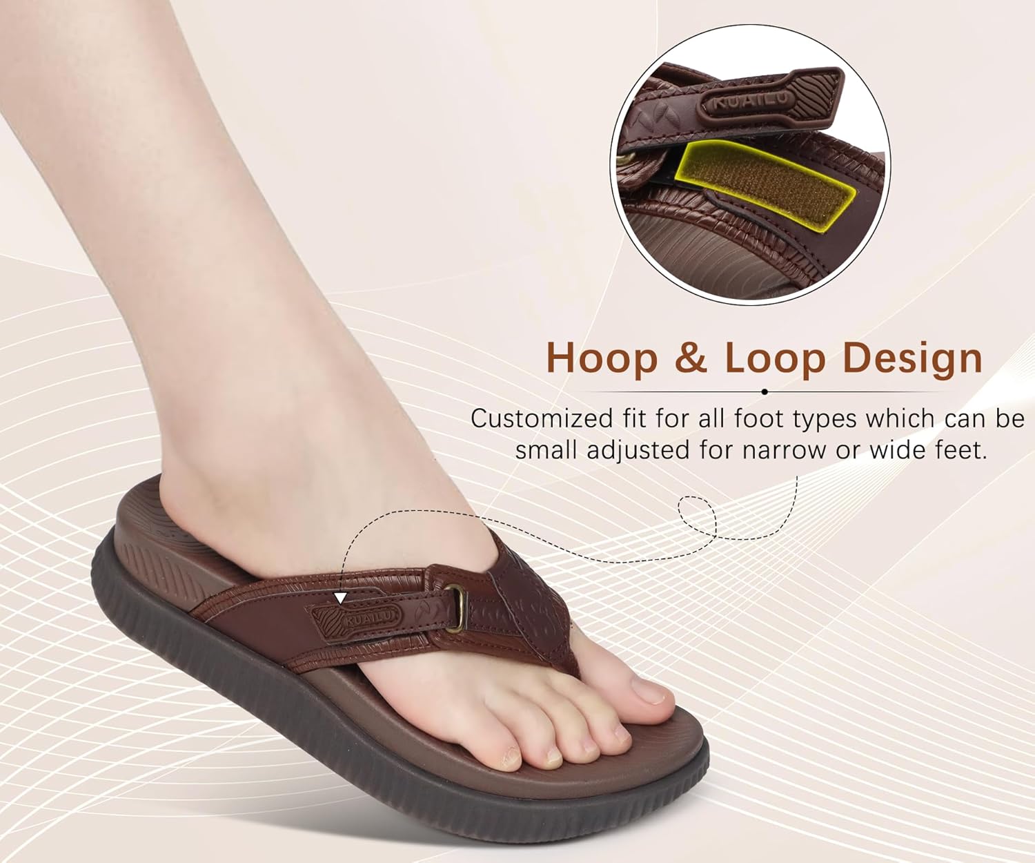 KuaiLu Womens Orthotic Cushion Flip Flops Sport Recovery Walking Sandals for Women with Comfortable Arch Support - Adjustable Flatform Slip On Indoor Outdoor For Summer Casual - Image 6