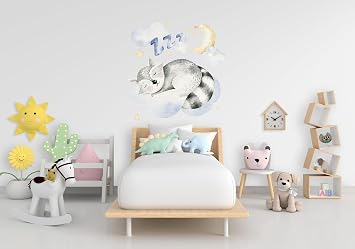 Sleeping Animal Nursery Wall Sticker - Sweet Dreams Cloud Kid Baby Room Decor Decal Bonny The Dreamer