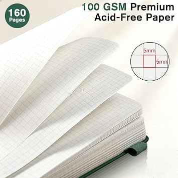3 Pack Graph Paper Notebook,160 Pages,100 gsm,A5 Size,Grid Notebook