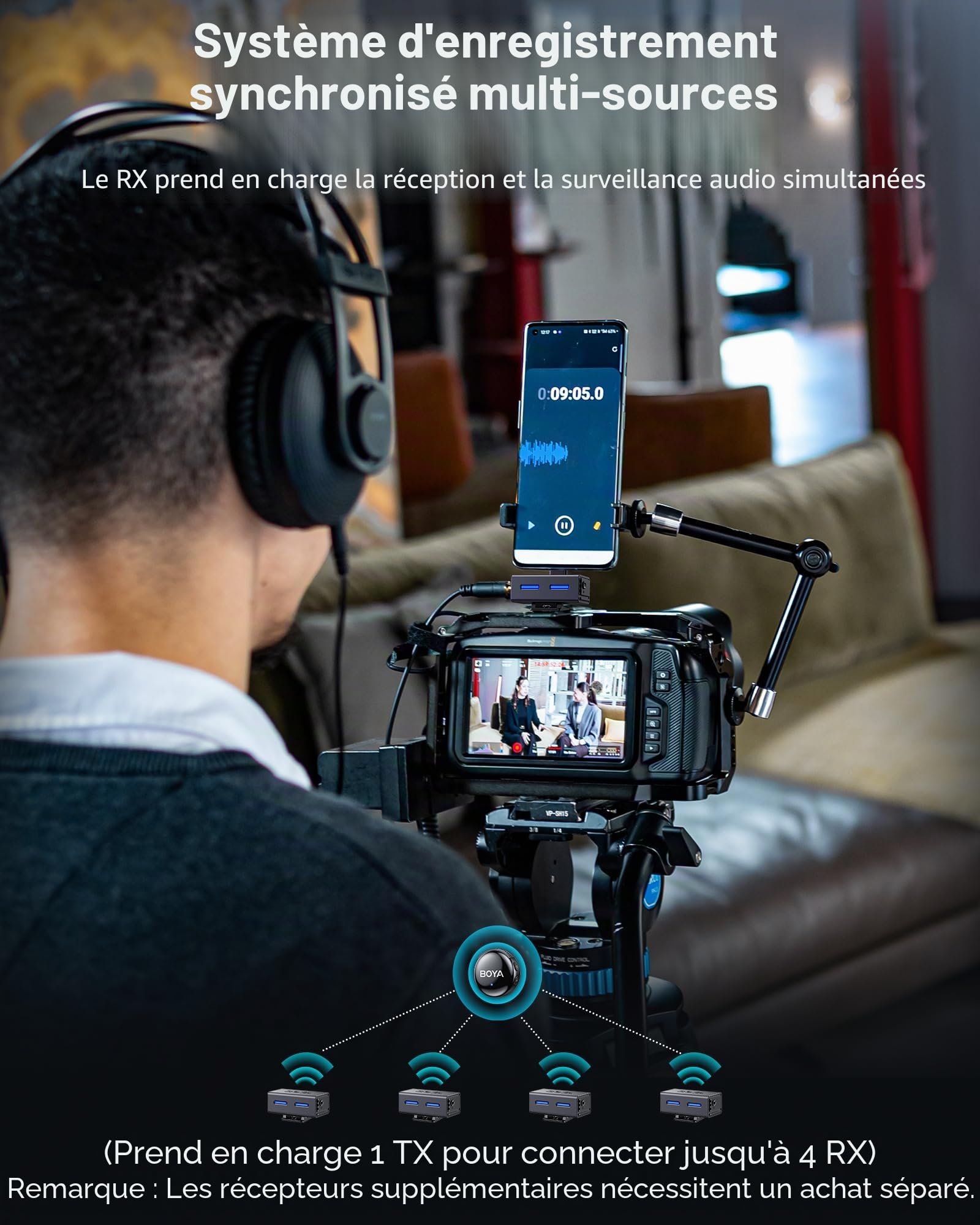 BOYA BOYALINK 3 Micro Cravate sans Fil pour iPhone 7-16, Android, Appareil Photo, Mini Micro avec RX 3-en-1, Réduction du Bruit par IA, 48KHz/24Bit, Microphone sans Fil, APP, 300m, 30h