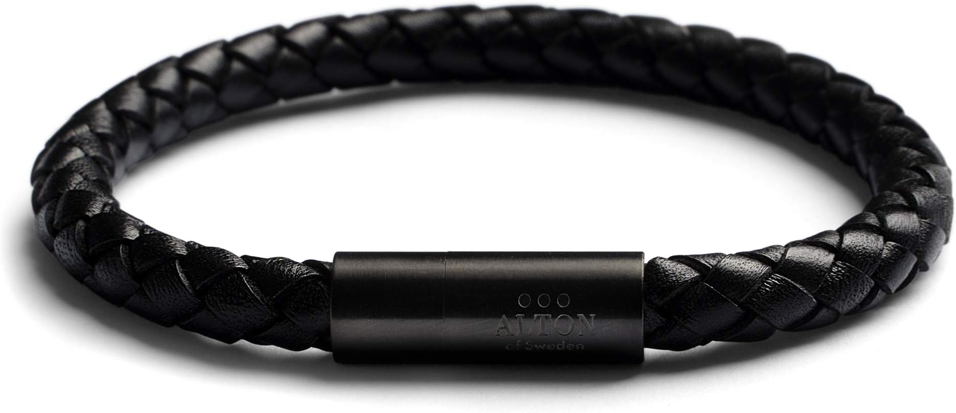 | Handcrafted in Italy | Premium Leather Bracelet for Men | Genuine Black Braided Calf Leather | Strong Magnetic Clasp | Exclusive Jewelry Gift Box