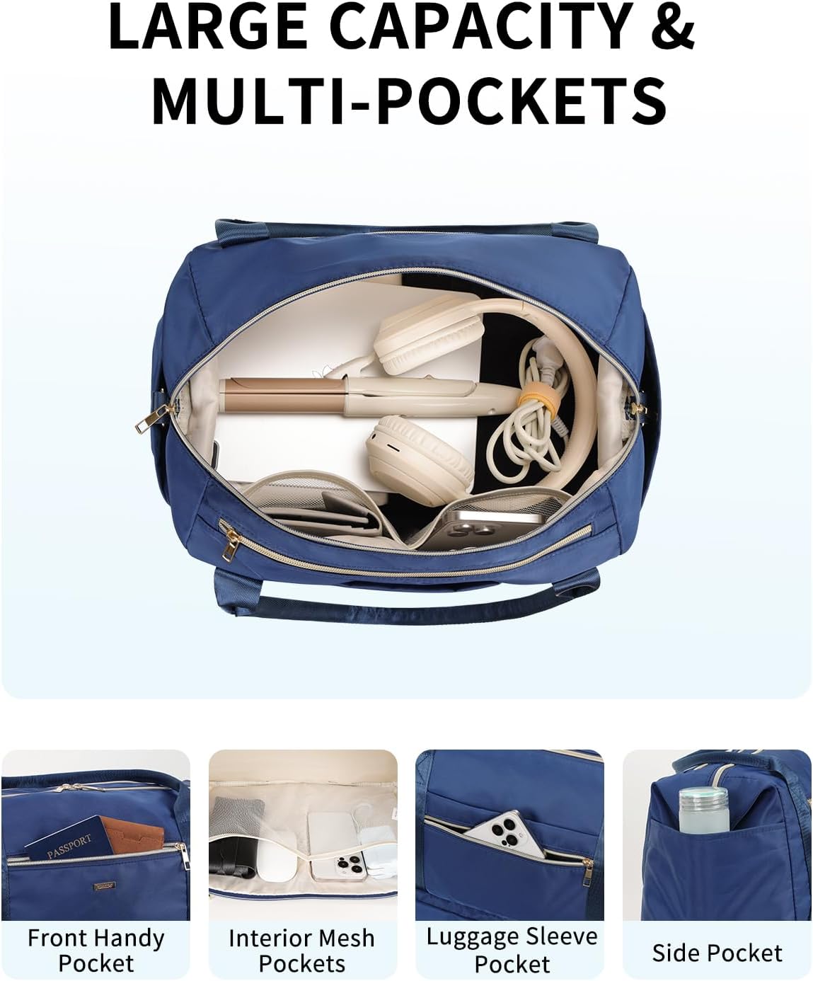 WANDF For Spirit Airlines Personal Item Bag 18x14x8 Underseat with Wet Pocket & Shoe Compartment & Tsa Approved Toiletry Bag Navy Blue image 6 of 9 B0DJP1L5MW