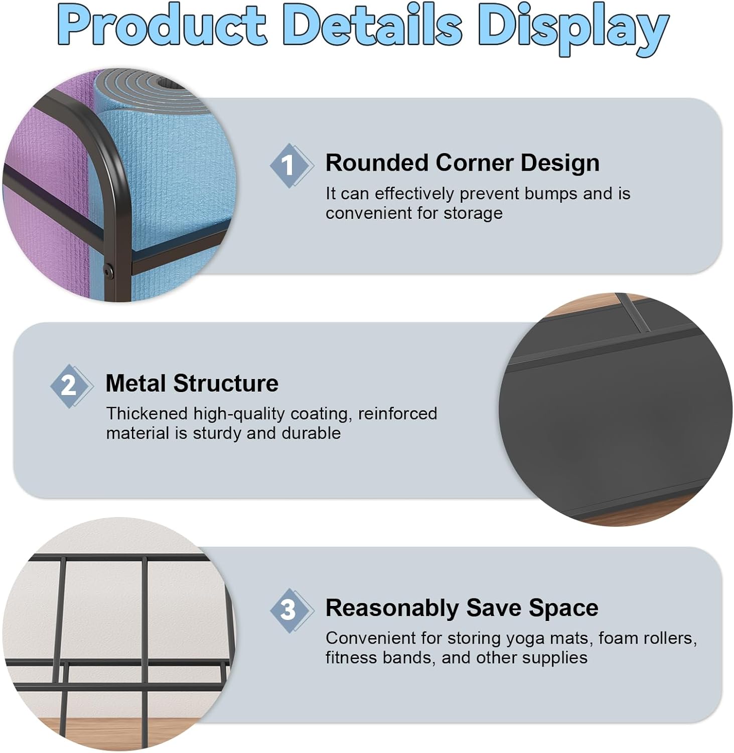 Yoga Mat Storage Rack Holder with Wheels, Home Gym Workout Equipment Exercise Mat Storage Cart, Exercise & Fitness Organizer for Dumbbell, Kettlebells, Yoga Blocks, Foam Roller Black