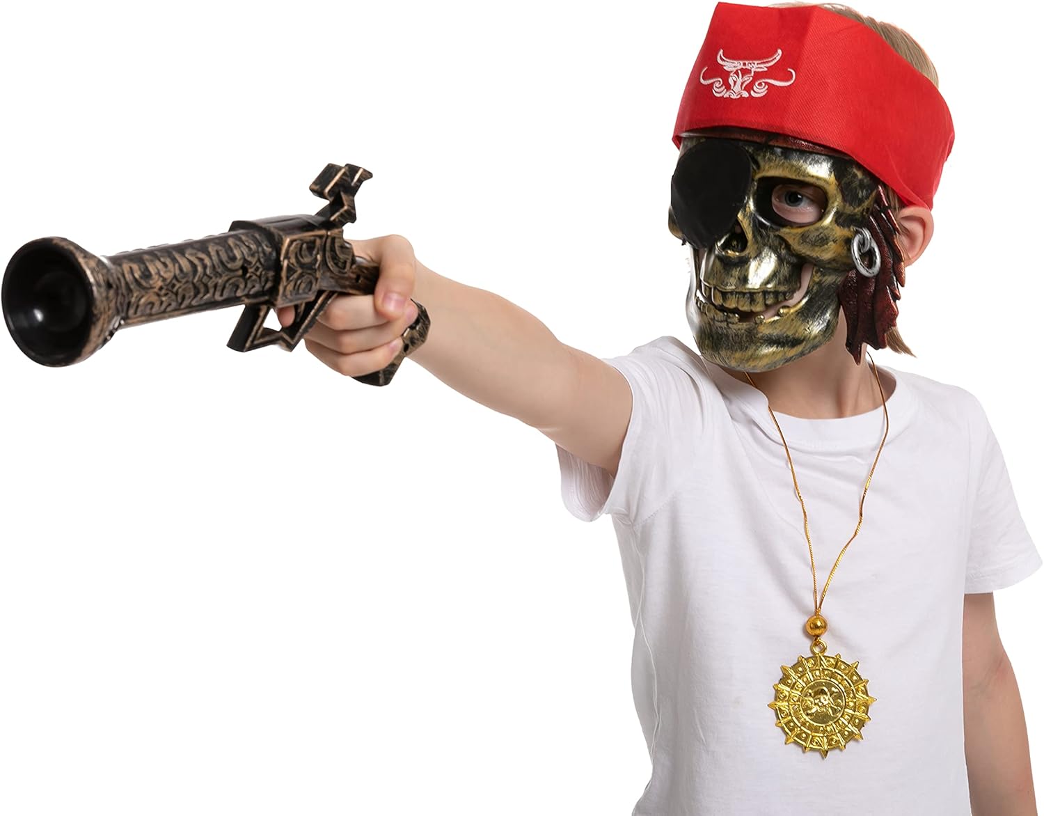 JOYIN 10 Piece Halloween Pirate Costume Accessories, Pirate Cosplay Role Play Set Decoration for Kids(Hook, Eye Patch, Treasure Box, Necklace, Sword, Compass, Dagger, Mask, Flintlock Pistol ) : Toys & Games