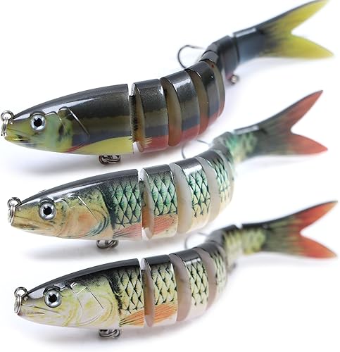 Miniatura 7 de EXAURAFELIS 5 piezas de señuelos de pesca multiarticulados para lubina, trucha, perca, hundimiento lento, kit de señuelos de pesca realistas,