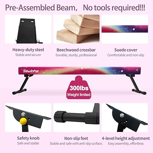 Miniatura 2 de Viga de equilibrio de 2,4 m ajustable y plegable ultrasimple, equipo de gimnasia de barra de piso alto y bajo de ante, no requiere herramientas,