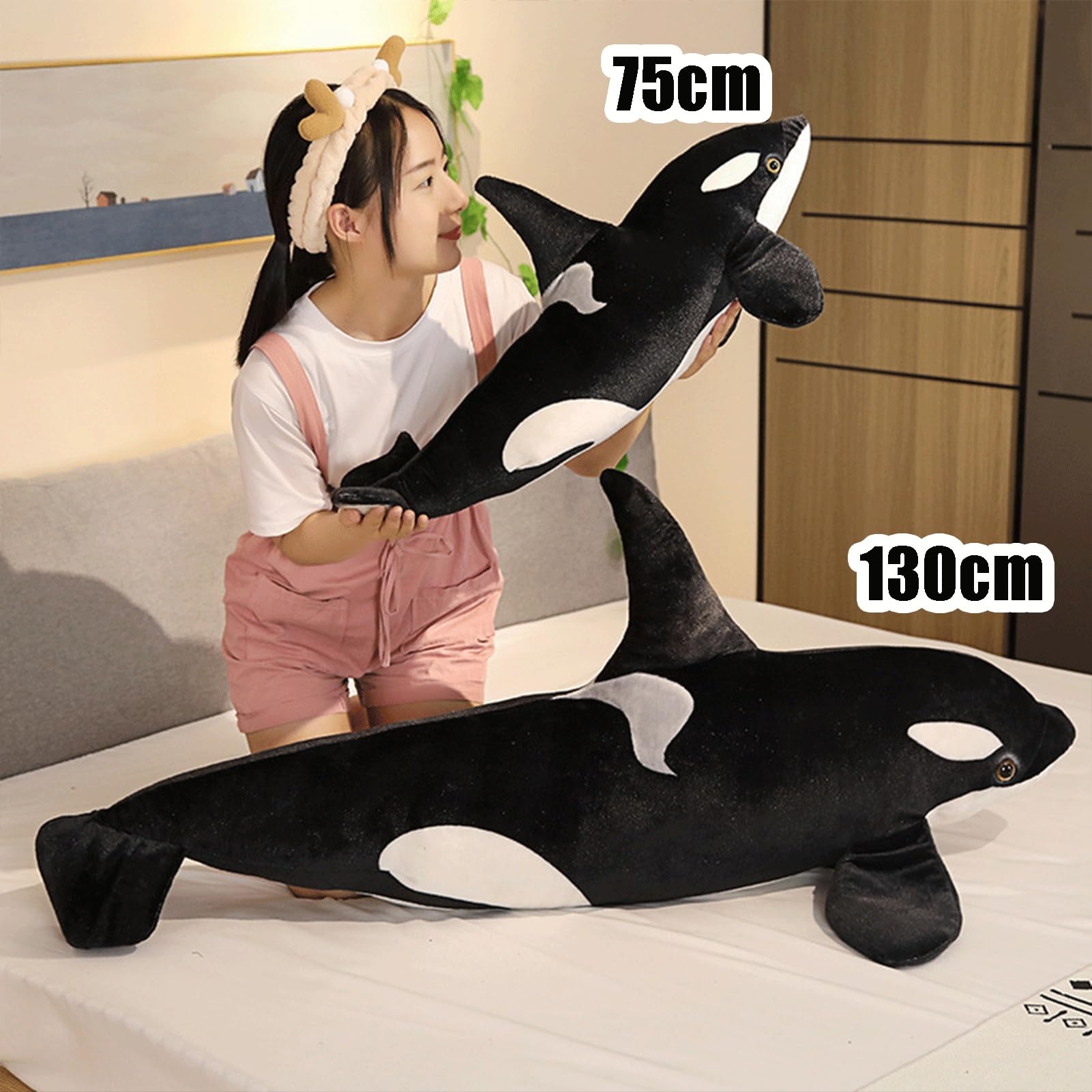 Realistisches Orca-Wal-Plüschkissen, großes Meereswild-Stofftier, Sofakissen, Heimbettdekoration, for Kinder und Erwachsene(130cm/51in)