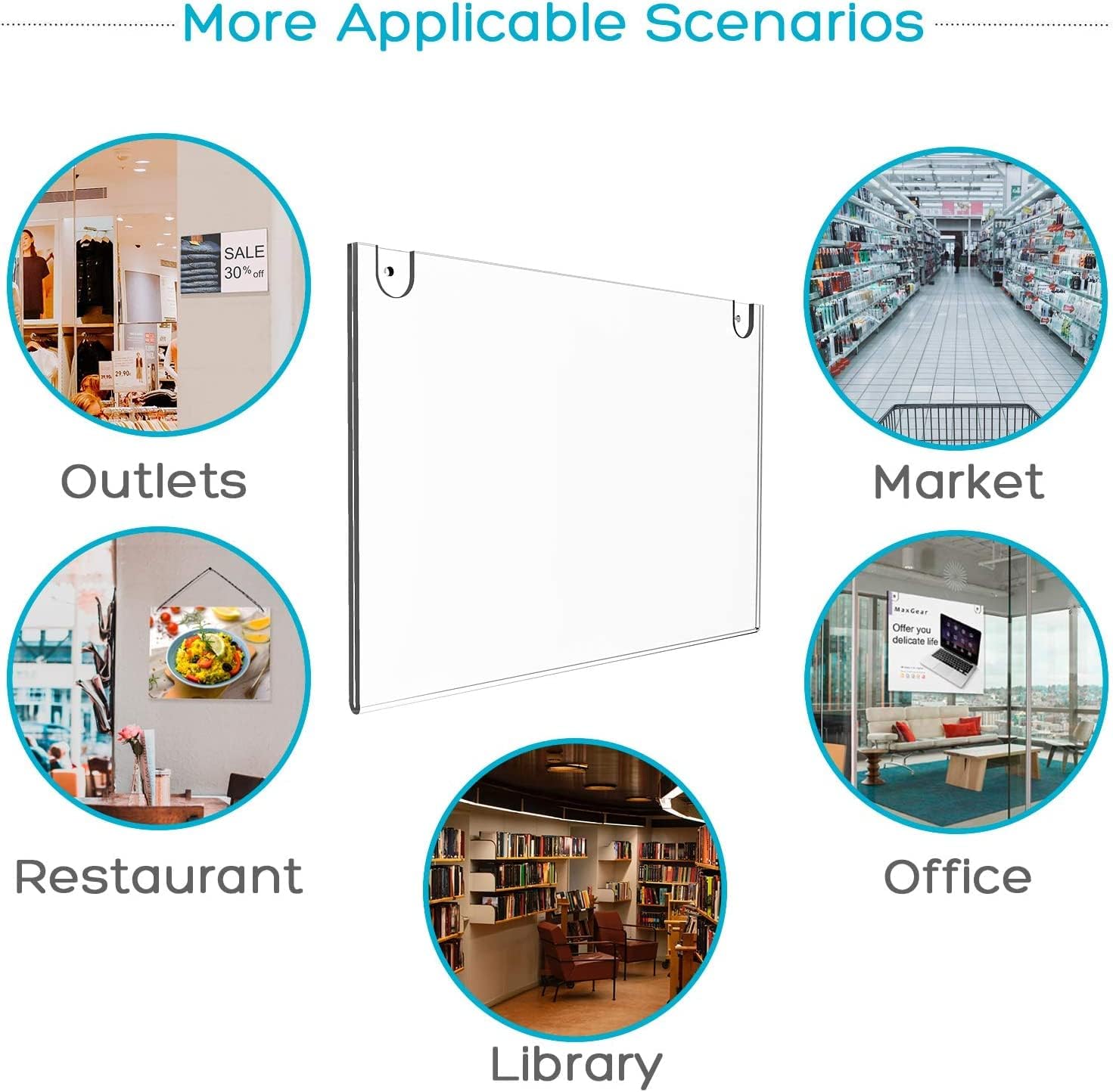 MaxGear Acrylic Sign Holder 8.5 X 11 Wall Mount Sign Holder Clear Plastic Picture Frames with 3M Tape Adhesive and Screws for Office, Home, Store, Restaurant - Landscape, 6 Pack : Office Products