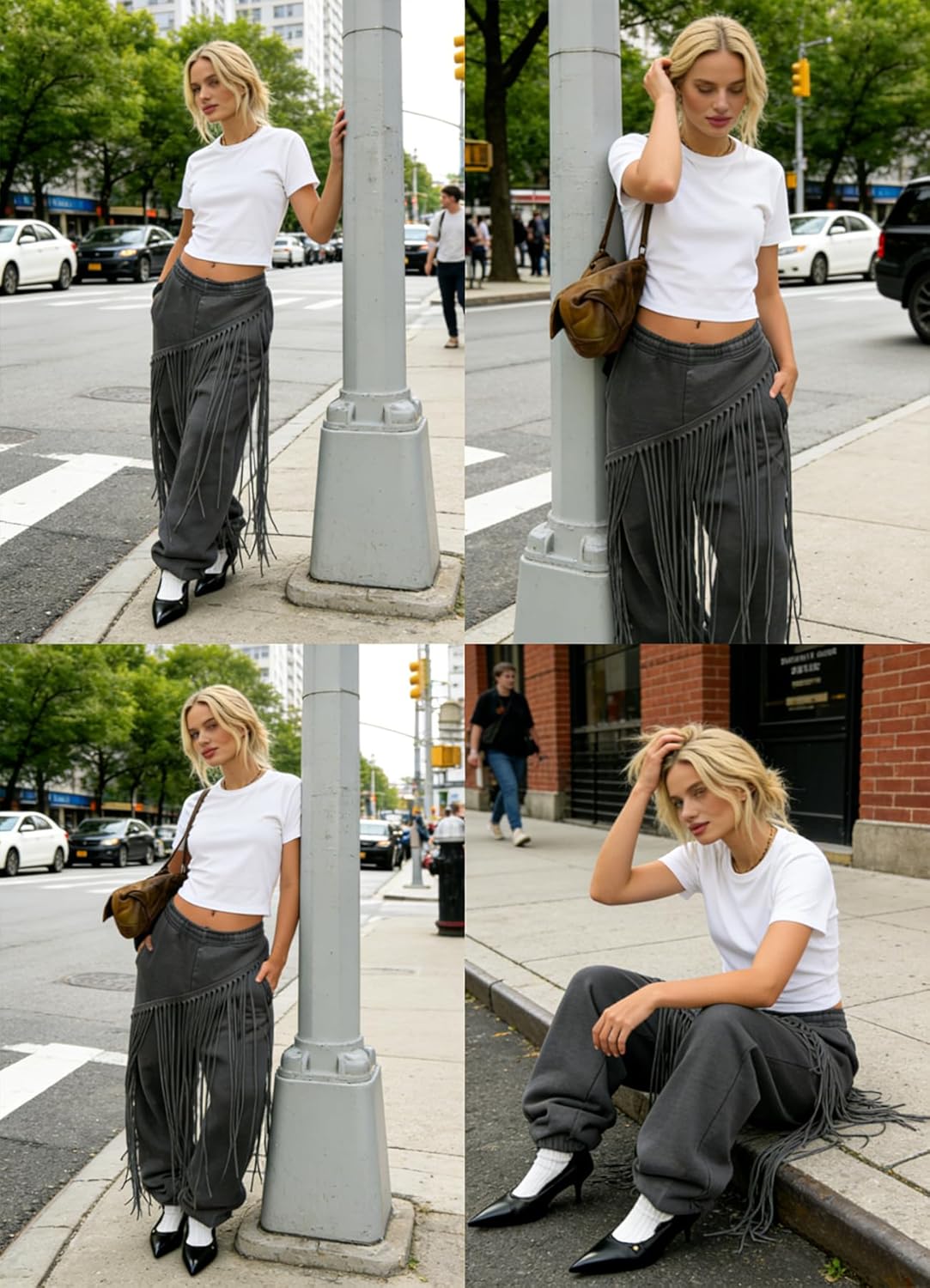 Womens Wide Leg Sweatpants High Waisted Baggy Pants Fashion Teen Girl Fringe Athletic Joggers with Pockets Tassels
