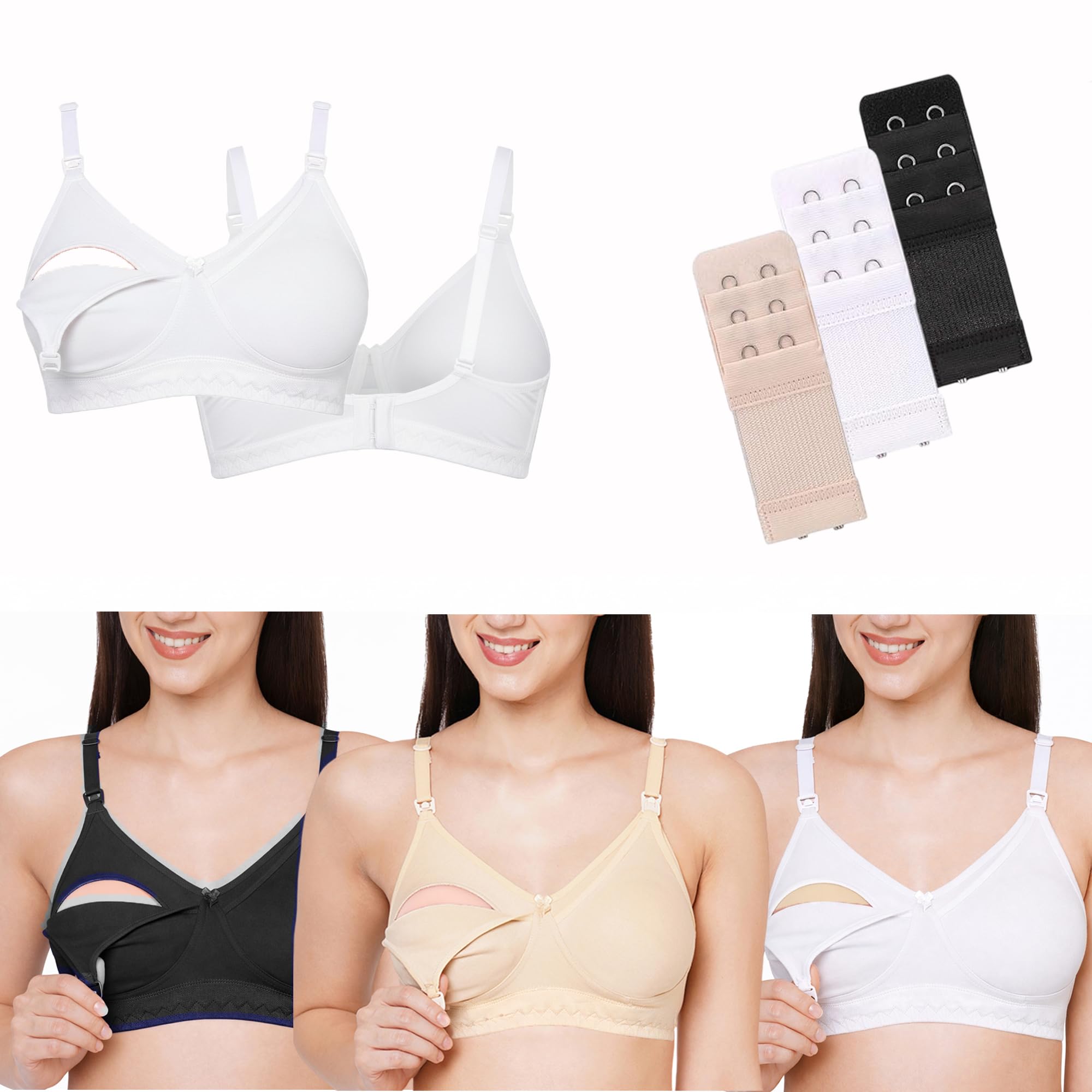vparents Women's Cotton Multicolor Full Cup Non Padded Feeding Bra/Nursing Bra/Maternity Bra Combo Size 32 with 3 Extensions - Pack of 3-picture-27