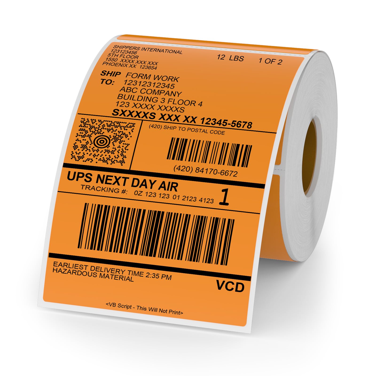 Lot de 250 étiquettes thermiques rectangulaires en vinyle imperméable pour code QR et adresse de bureau Orange 15,2 x 10,2 cm