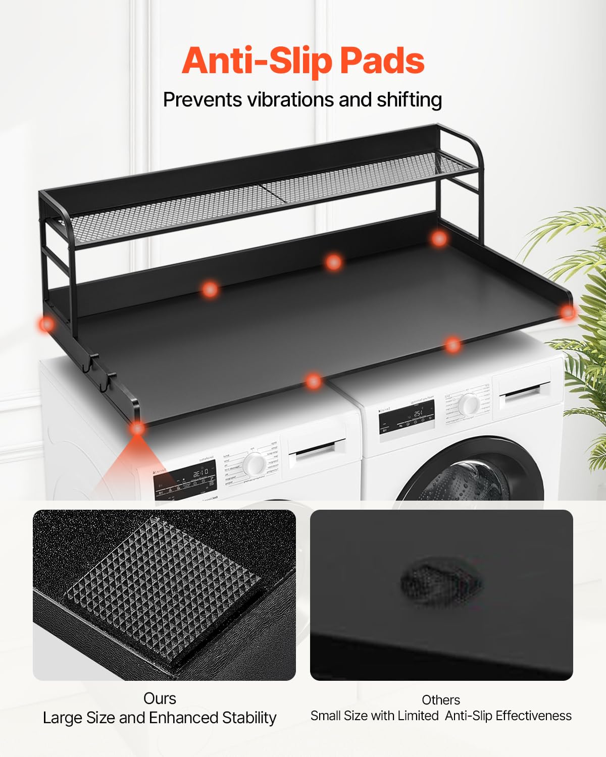 VEVOR Encimera para Lavadora y Secadora con Estante de 2 Niveles Encimera de Madera 137x70 cm para Lavadora y Secadora con Almohadillas Antideslizantes para Organización Almacenamiento, Negro