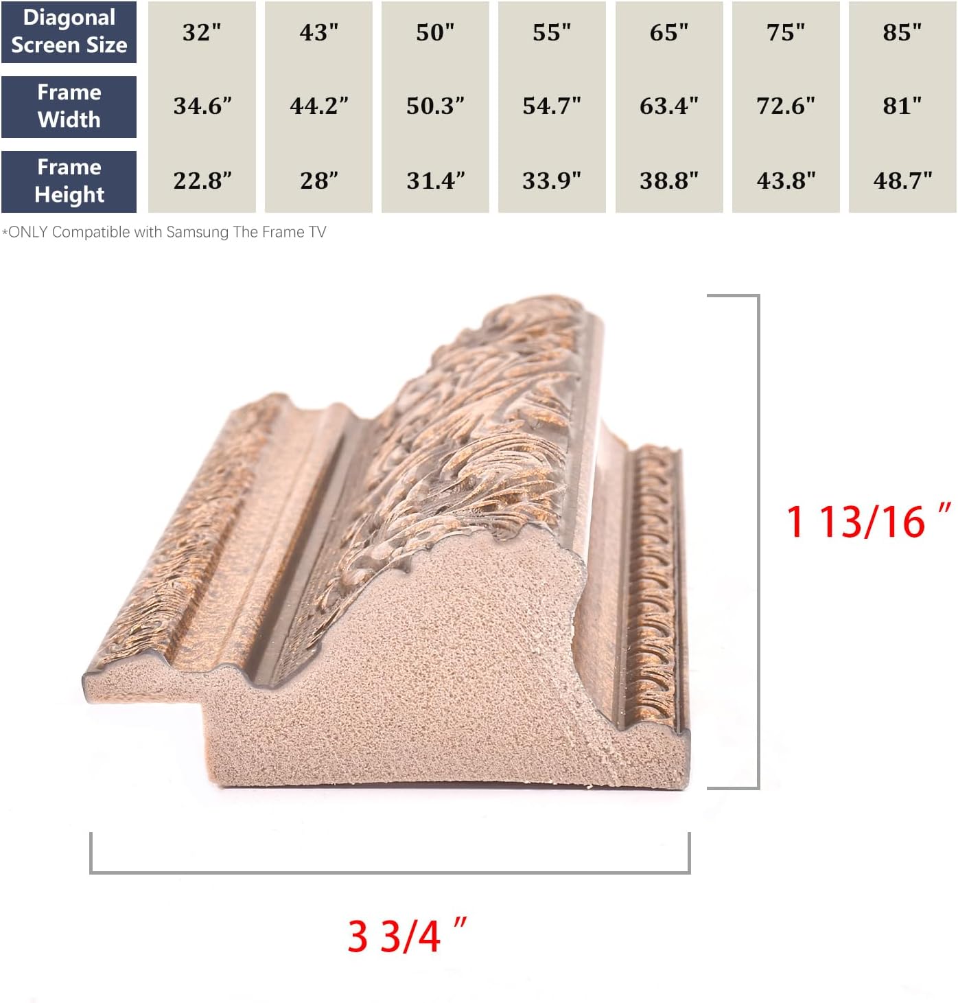 Classic Vintage Deep Gold 43" TV Frame - Compatible ONLY with Samsung The Frame TV and Pro TVs (Fits 2021-2026 Models, Model Codes: 43LS03A/B/C/D/FA/FW)