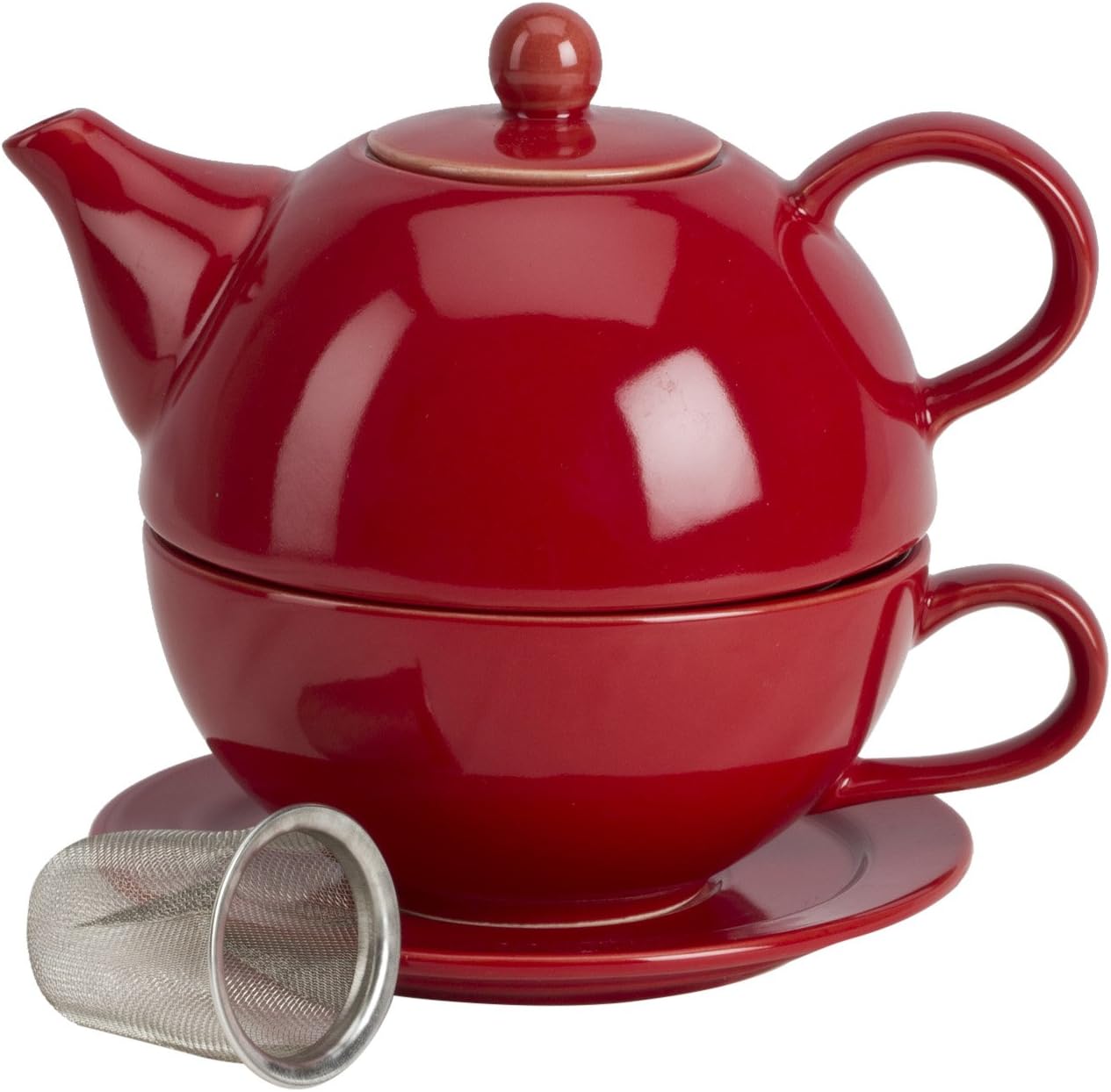 Omniware 5 Piece Tea For One Teapot Set with An Infuser, Red