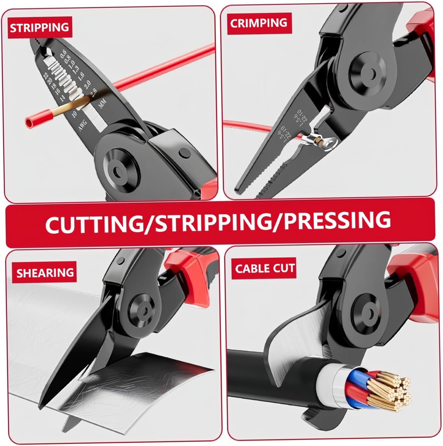 5 in 1 Tool Set Interchangeable Multifunctional Wire Stripper and Crimping Tool Cable Cutter Electrician Scissors Linesman Pliers Electrician Pliers with Storage Case 5 in 1 Pl