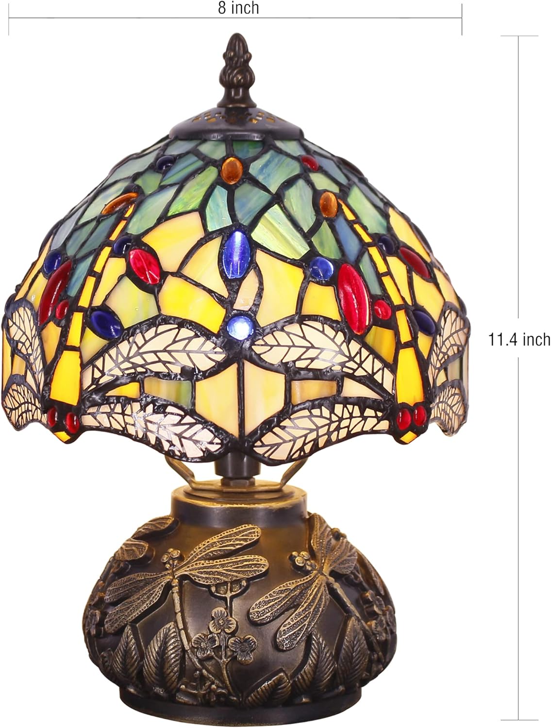 Small Tiffany Lamp Mini Stained Glass Table Lamp Yellow Dragonfly Style Mushroom Desk Light Memory Sympathy Lamp 8X11 Inch