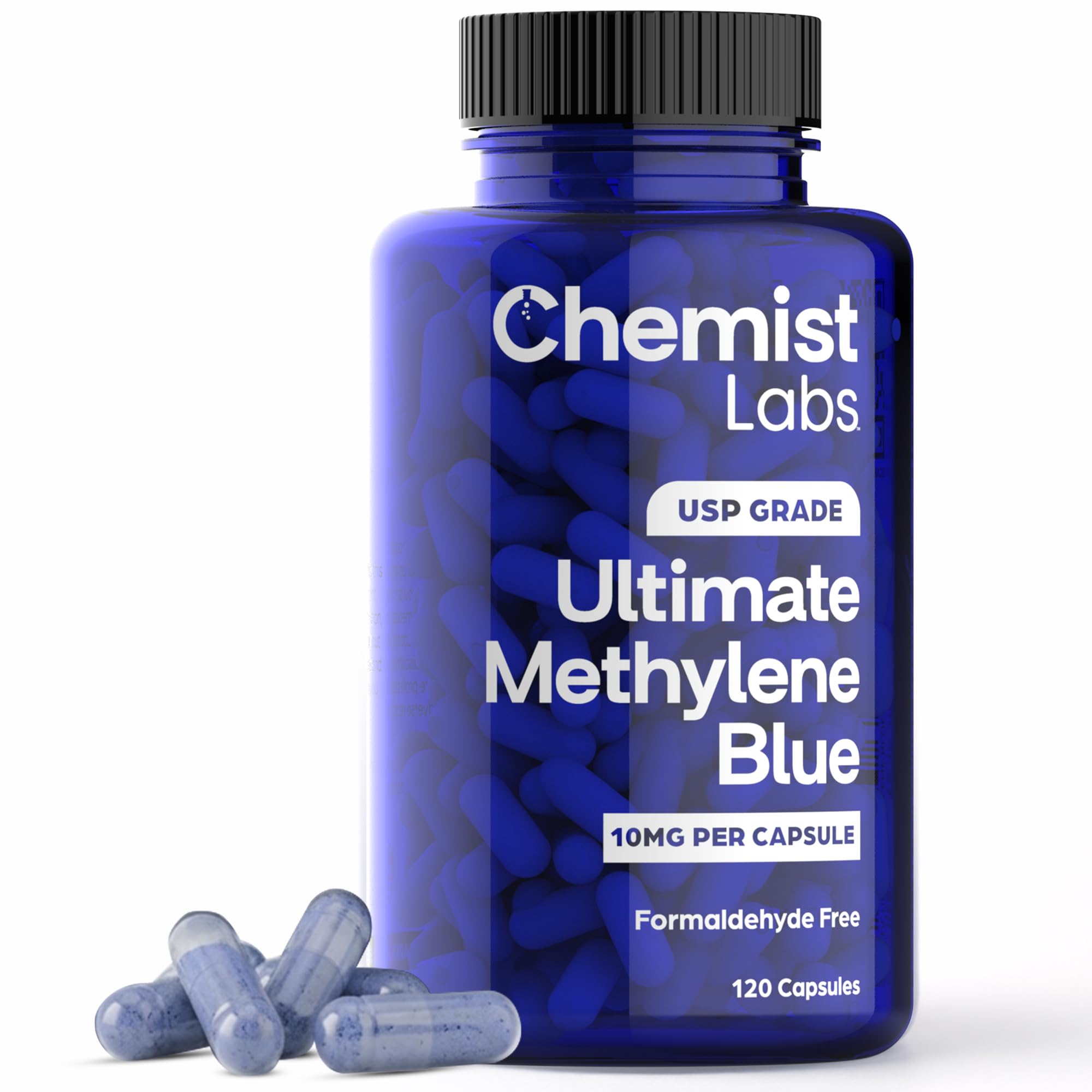 Methylene Blue Capsules for Humans - USP Grade 99% Purity, Methylene Blue Pharmaceutical Grade, Third Party Tested, Supports Cellular & Mitochondrial Function, Made in USA, 120 Count