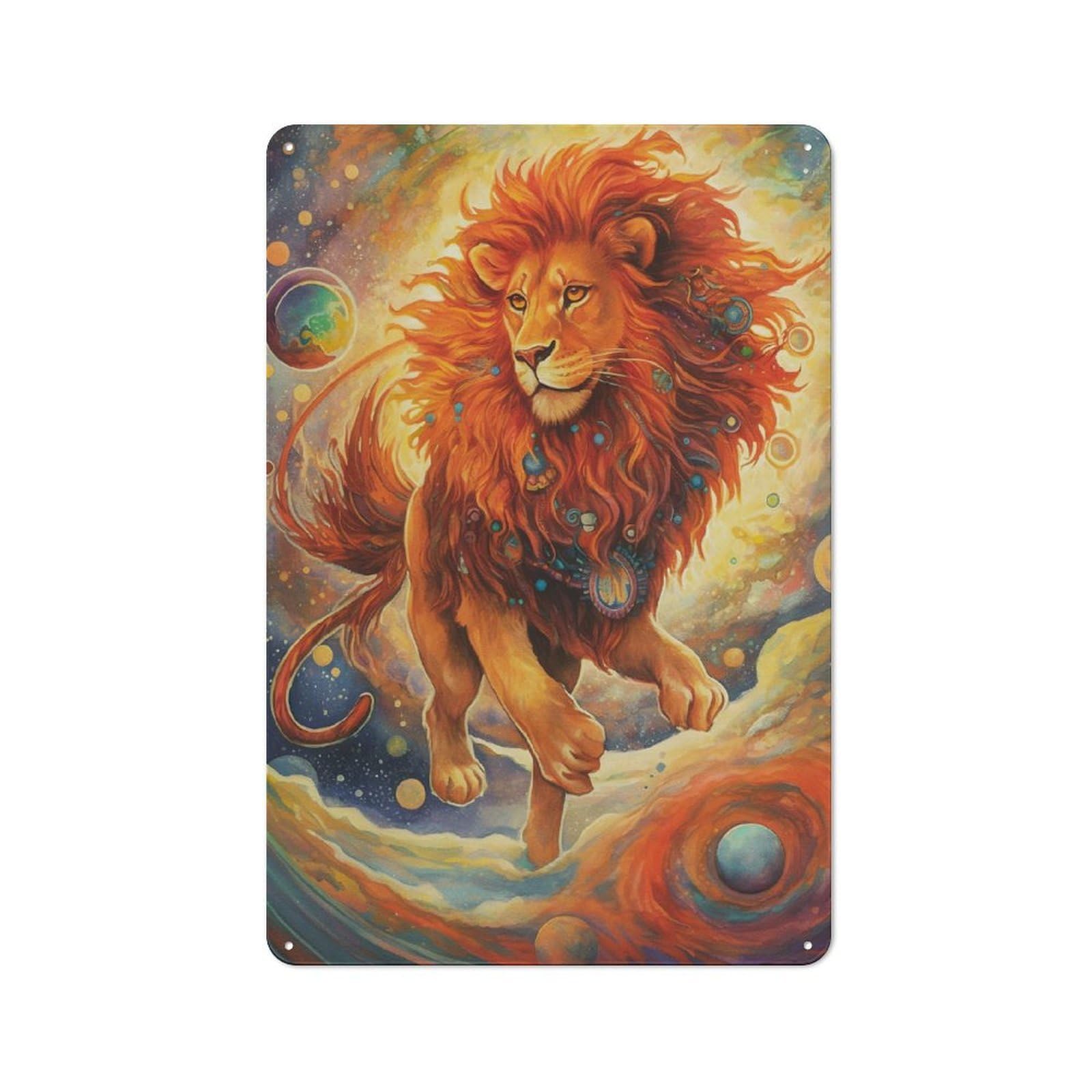 Junmoney Style-1 Tin Wall Plaque 30X20cm With Cute Lion For Workshop Wall, With Clear Retro Wall Decor Character