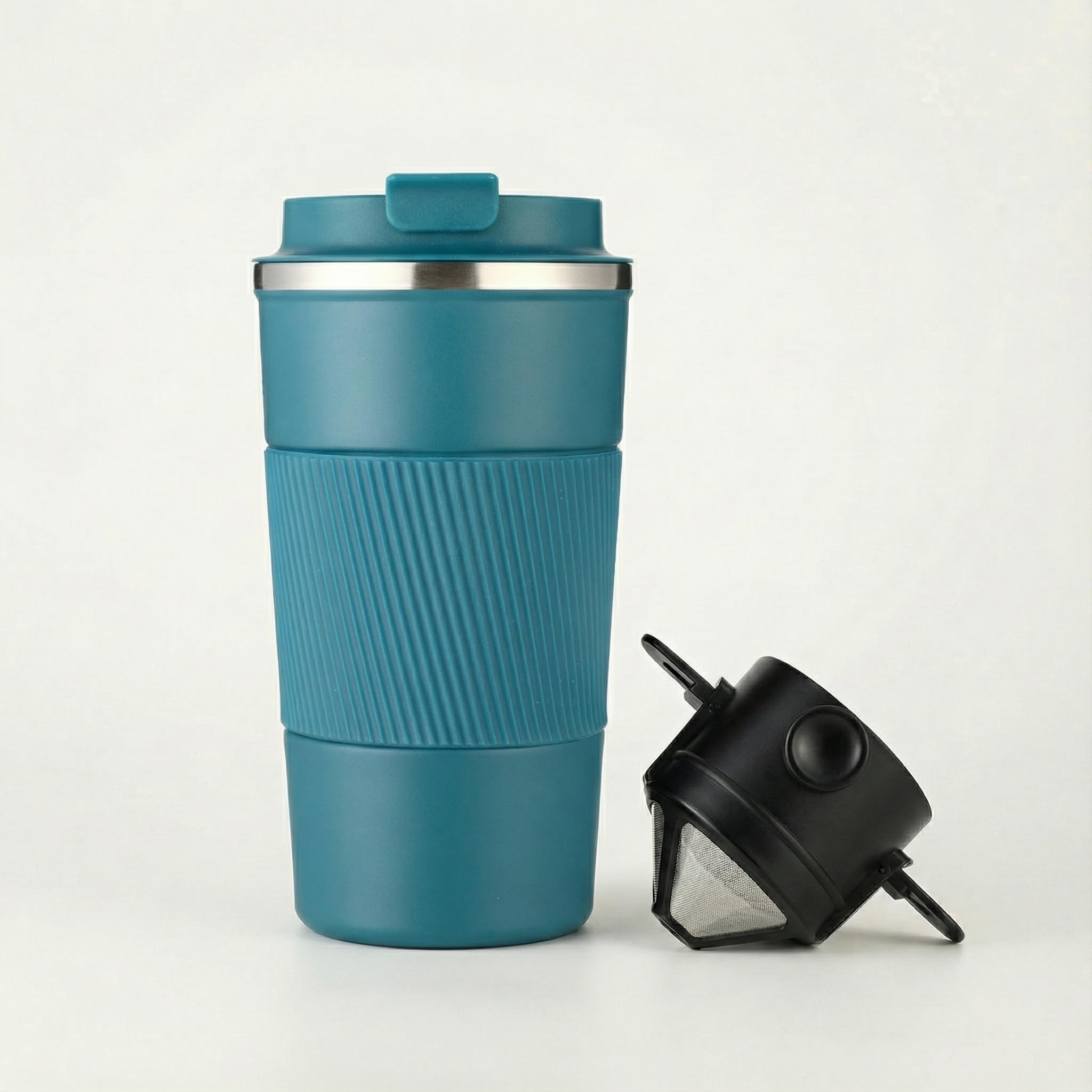 Copo Térmico 500ml para Café com Coador Inox Reutilizável | Parede Dupla, Tampa