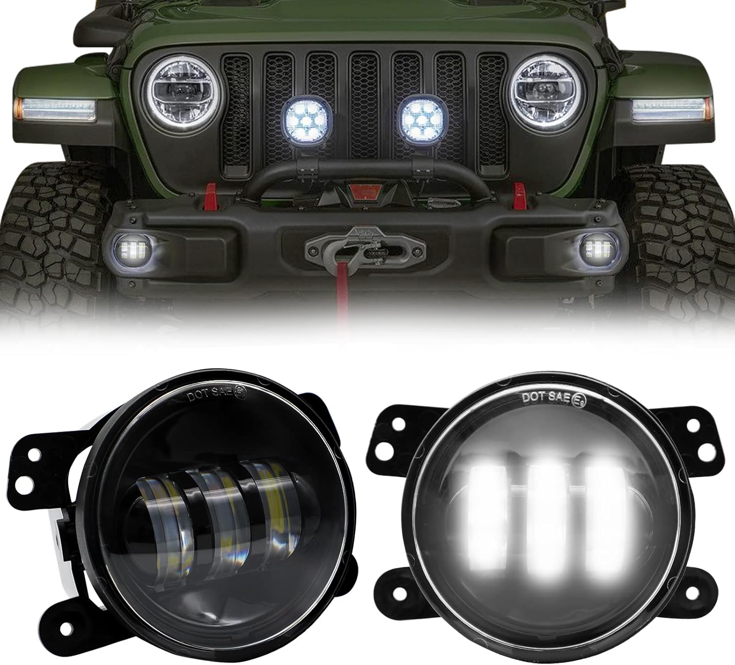 KAKSEY 4 Inch LED Fog Lights Compatible with Jeep Wrangler Unlimited JK