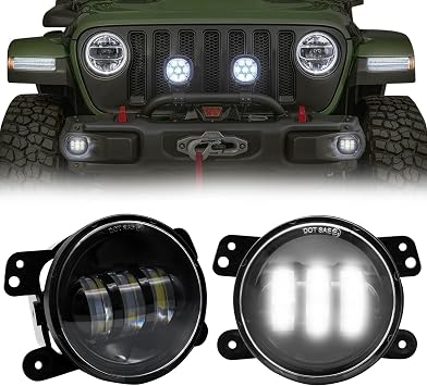KAKSEY 4 Inch LED Fog Lights Compatible with Jeep Wrangler JL JLU 2007-2018 60W Front Bumper Replacements White Driving Fog Lamps Foglights