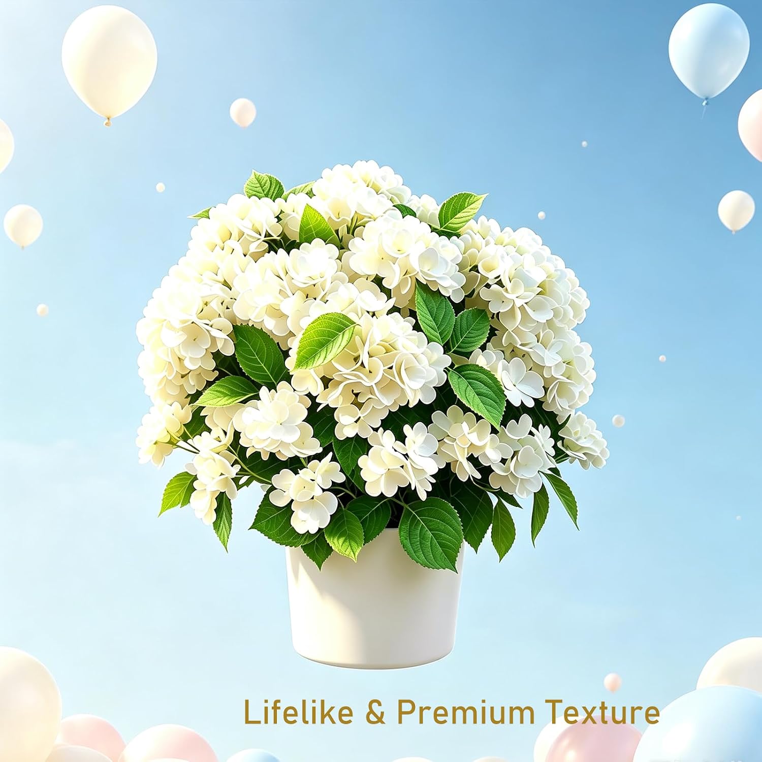 Artificial Hydrangea Bush-Flower Topiary Trees - Faux Silk Flower Potted Plant, UV Resistant Faux Flower Bush (2 Pack) White