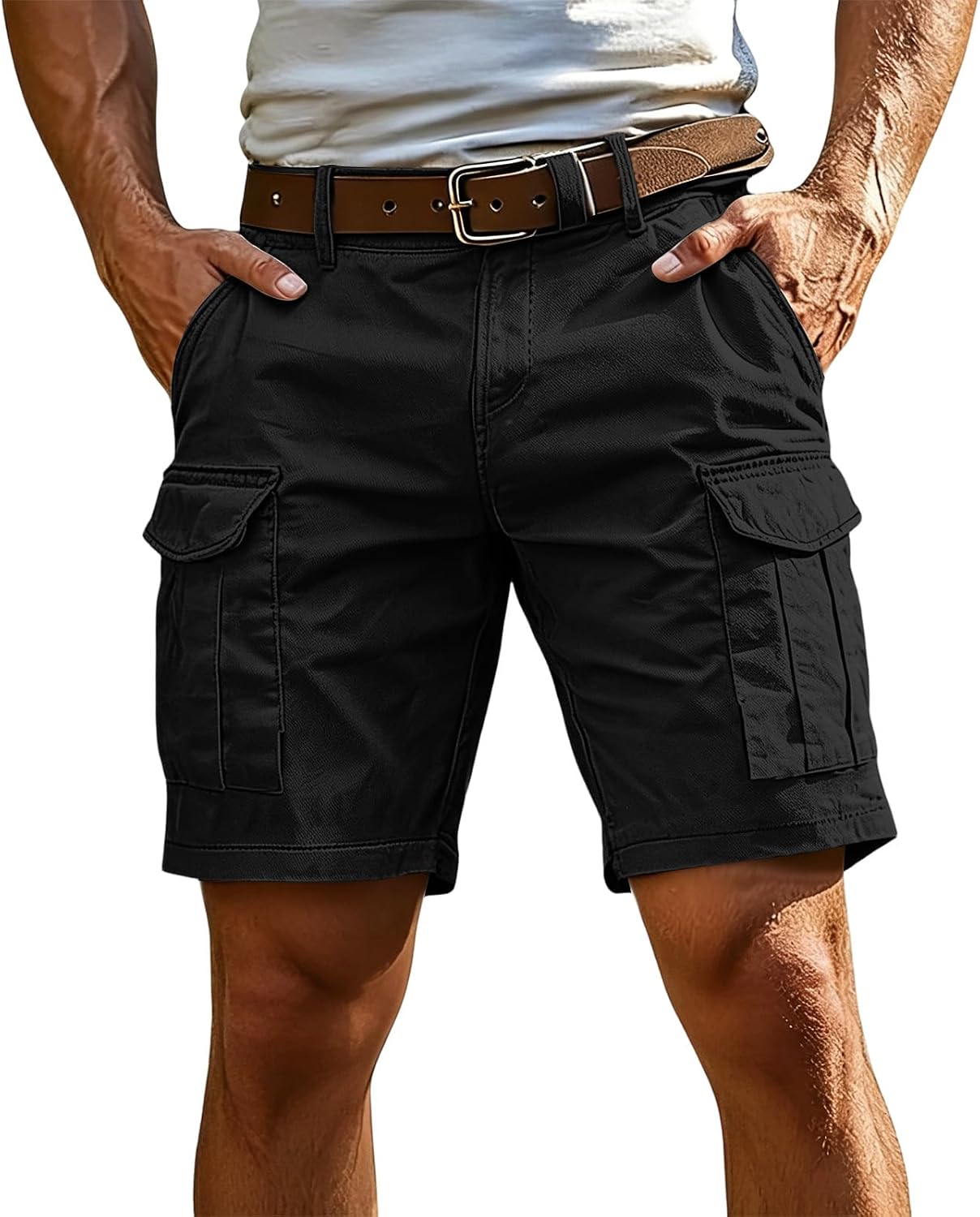 Men's Cargo Shorts Streamlined fit Stretch Cotton Construction Work Shorts Lightweight Hiking Shorts Multi Pockets