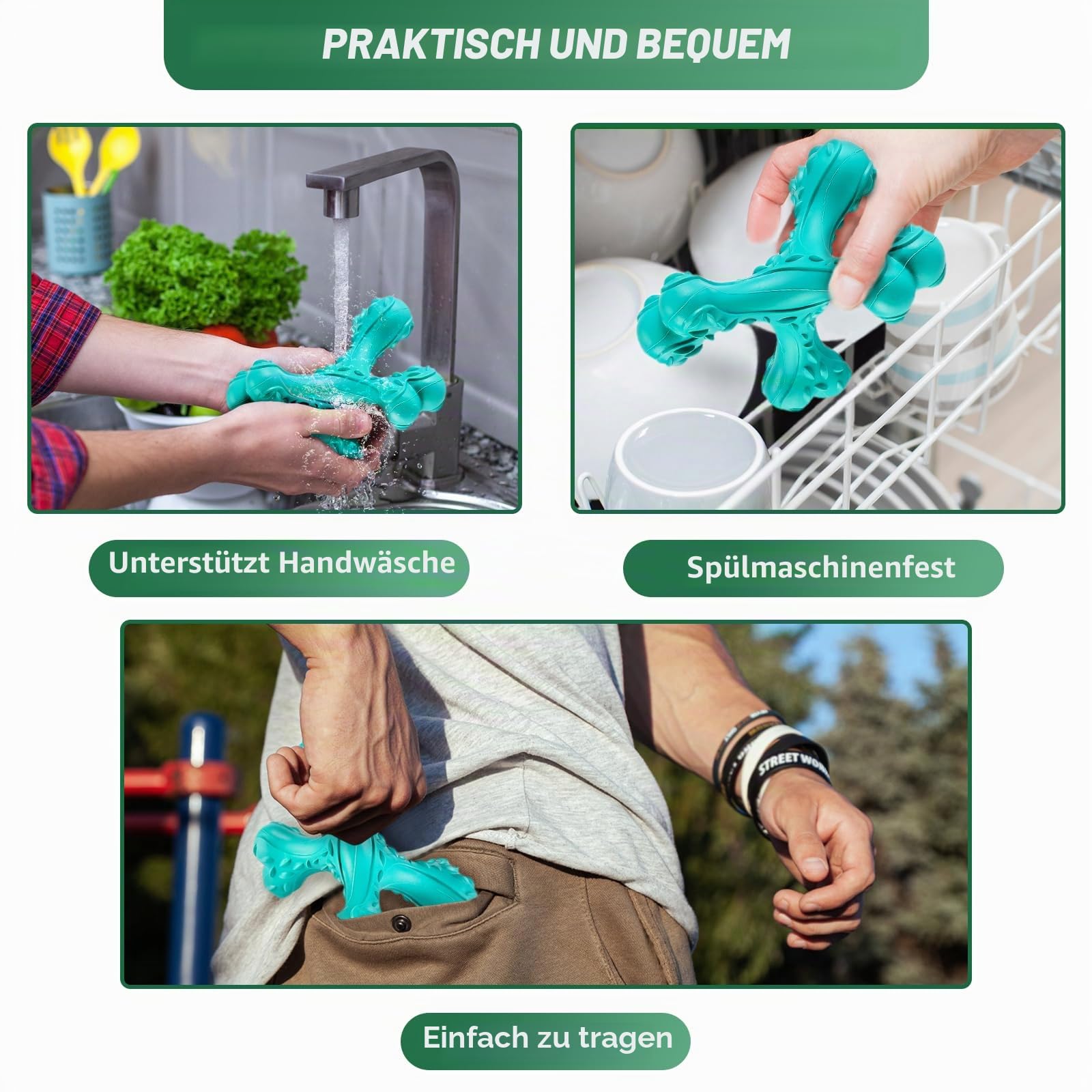 Kauspielzeug für Aggressive Kauer, große Rassen, unzerstörbares Knochenspielzeug, langlebige Reinigungszahnbürste, Naturkautschuk, Hundespielzeug
