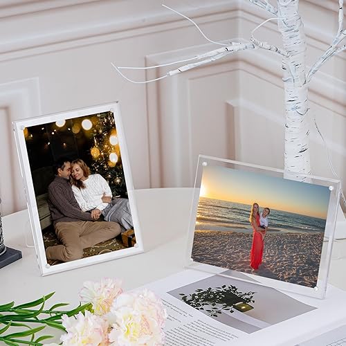 Miniatura 7 de Paquete de 4 portarretratos acrílicos de 5 x 7 pulgadas con soporte, marco de fotos transparente con imanes fuertes para exhibición de mesa, marco