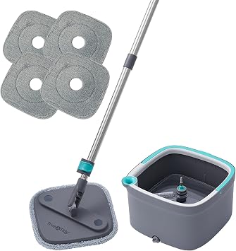 نظام ممسحة ودبابيس True & Tidy مع 4 وسادات ممسحة من الألياف الدقيقة قابلة للغسل آليًا ، ودلو ممسحة مزدوج ، ويفصل الماء النظيف والقذر