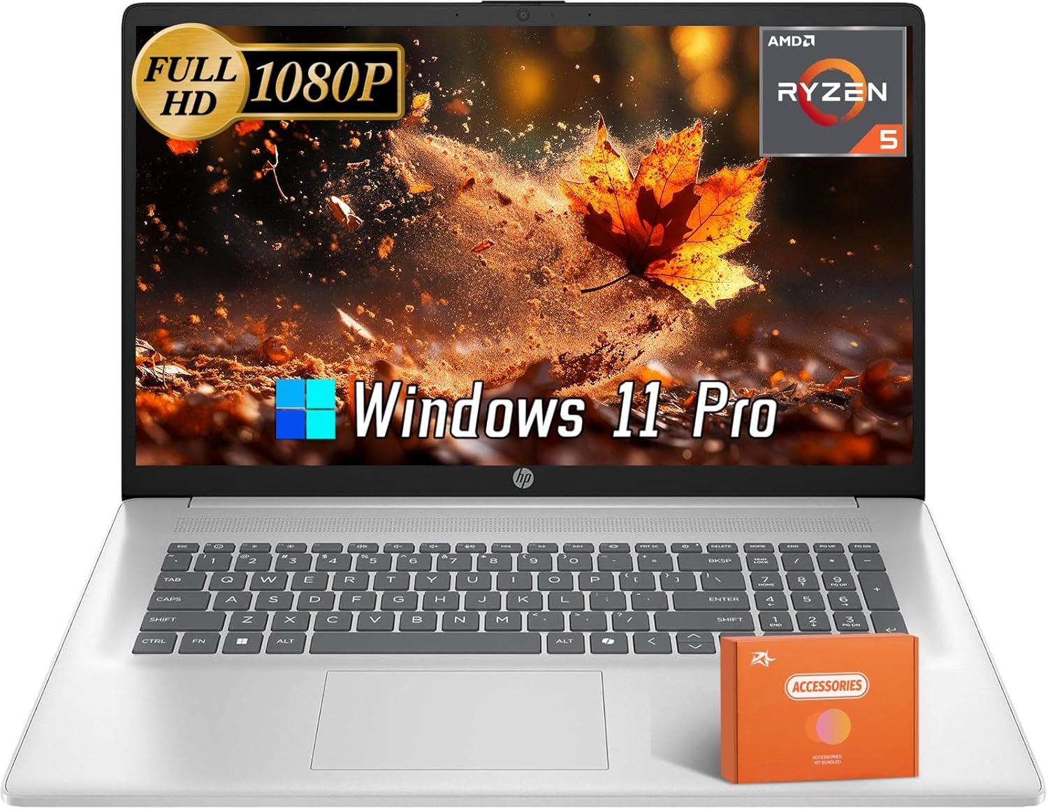 HP 17 inch Laptop, Microsoft Office Lifetime License & Windows 11 Pro, 17.3" FHD Display, AMD Ryzen 5 7430U, 16 GB RAM, 512 GB SSD, AMD Radeon Graphics, Anti-Glare,Wi-Fi 6, w/Accessories