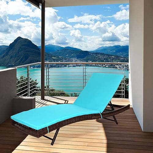 Miniatura 3 de NURTUDIS Sillón de ratán para patio con cojín azul extraíble, silla de piscina con respaldo ajustable, tumbona de PE al aire libre, sillón