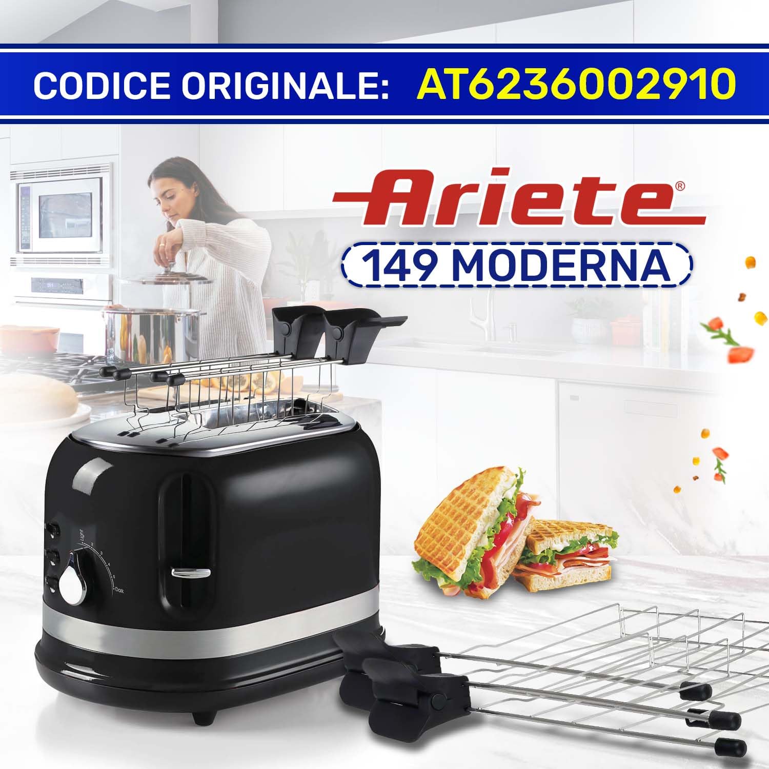 MONTERAL 2 Pezzi Pinze per Tostapane con Codice Originale AT6236002910 per Ariete 149 Moderna - Garanzia di 10 Anni