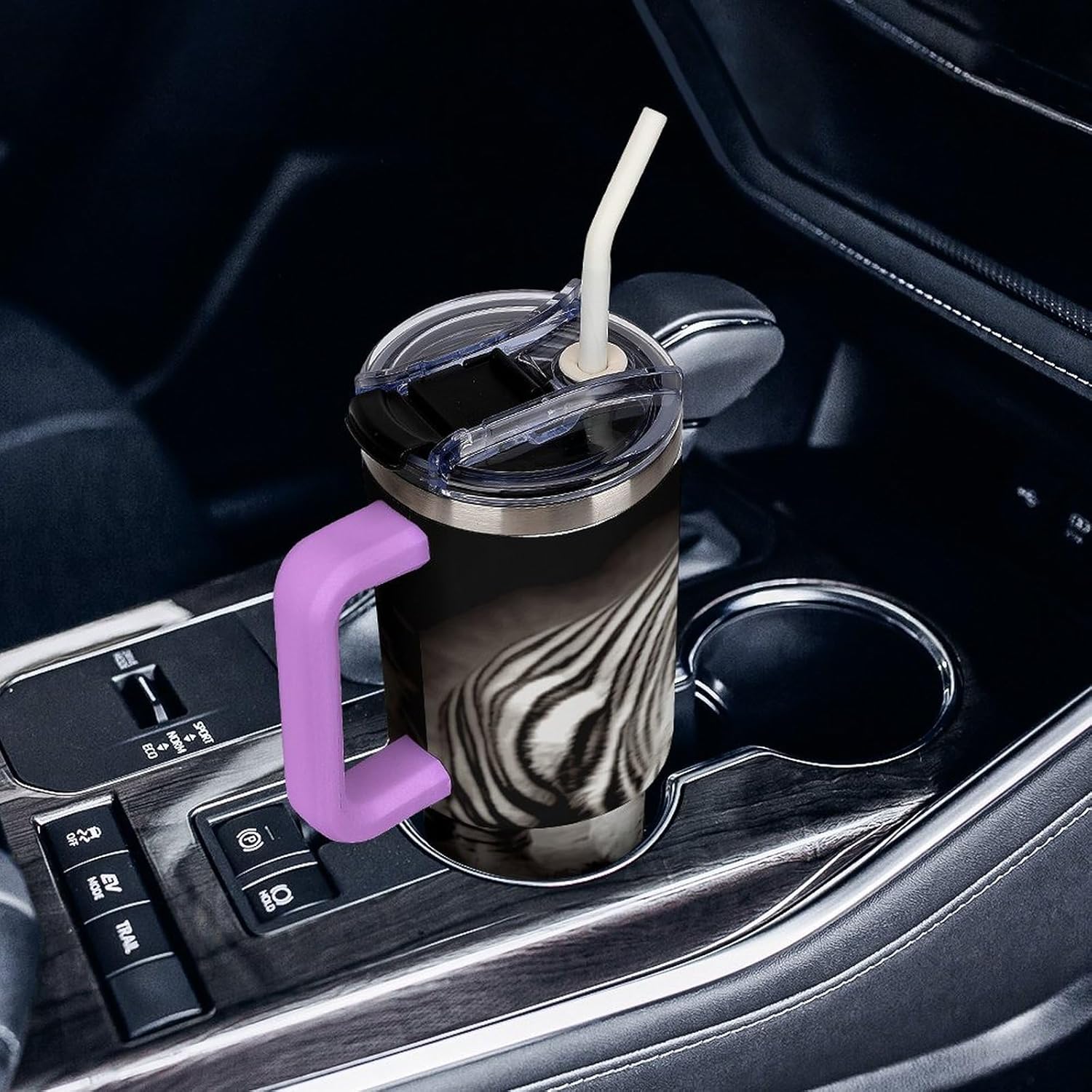 Black And White Tiger Travel Coffee Mug Reusable Durable Stainless Steel Insulated Tumbler with Handle And Straw Leak Resistant Portable Thermal Cup Gifts for Men Women 40 Oz