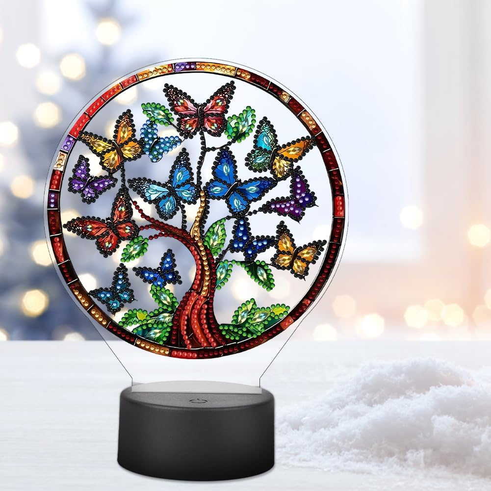 Diamond Painting Night Light, Diamond Art Kits for Adults, LED Diamond Painting Night Lamp Kit for Beginner Home Decor (Butterfly Tree)