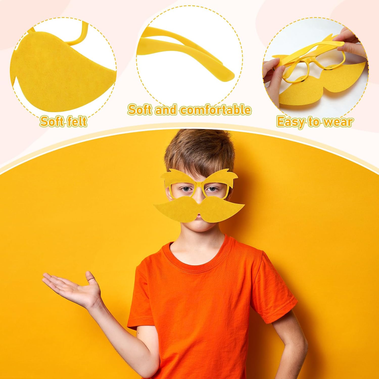 Foilswirl Yellow Glasses with Mustache and Eyebrows Set, Funny Disguise Fake Mustache Glasses Halloween Cosplay Accessories Party Supplies Favors Gift for Adults Girls Boys
