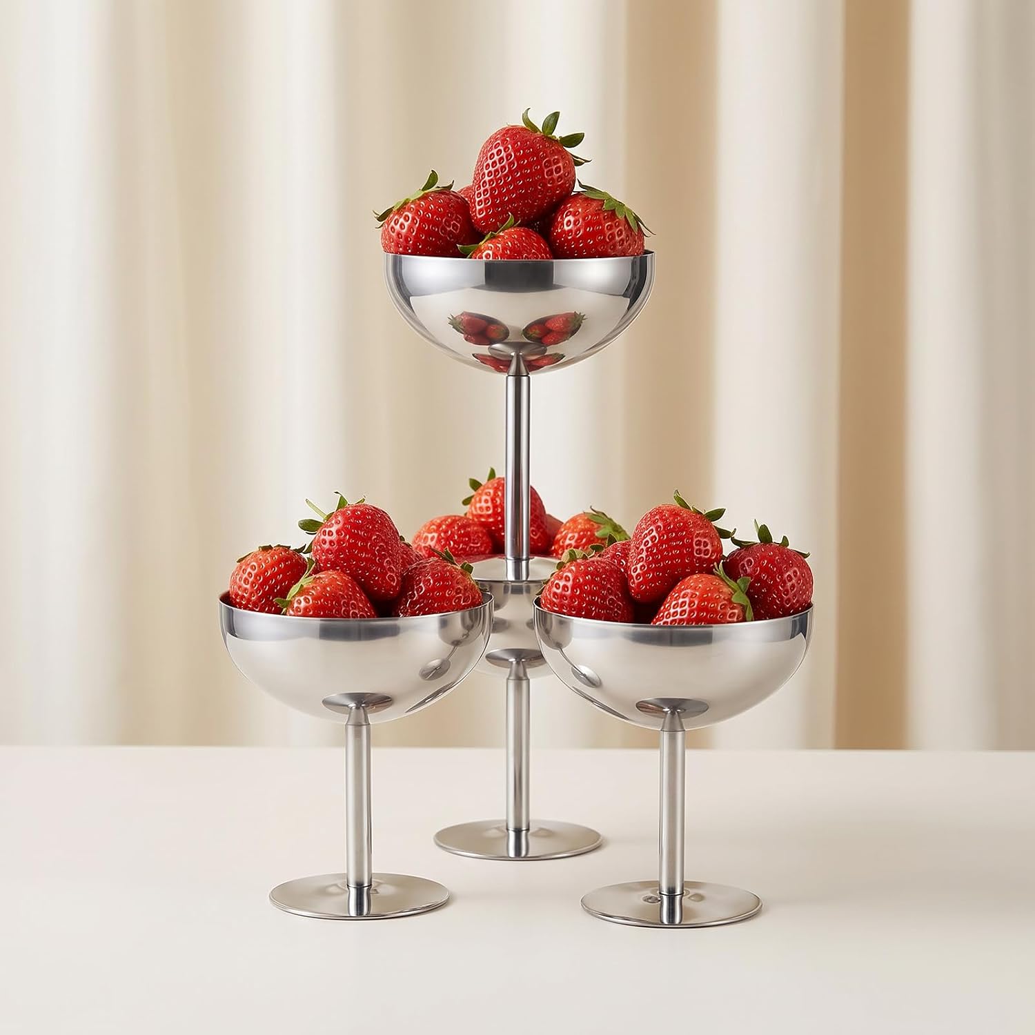 4Pcs Ice Cream Cup, Stainless Steel Serving Dessert Bowls Cups Sauce Bowls Mini Round Footed Yogurt Snack Candy Cups for Salad Fruit Pudding Christmas Party