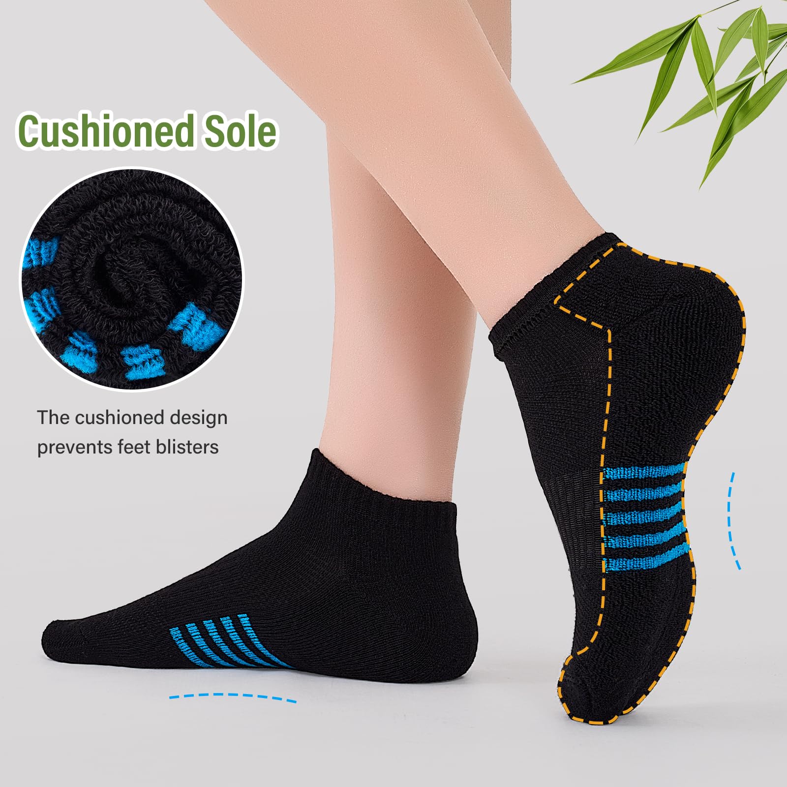 Bamboo Trainer Socks Womens 6 Pairs, Breathable Cushioned Ladies Ankle Socks, Anti Blister Short Athletic Sports Running Sock, Low Cut Summer Walking Sock — view 4
