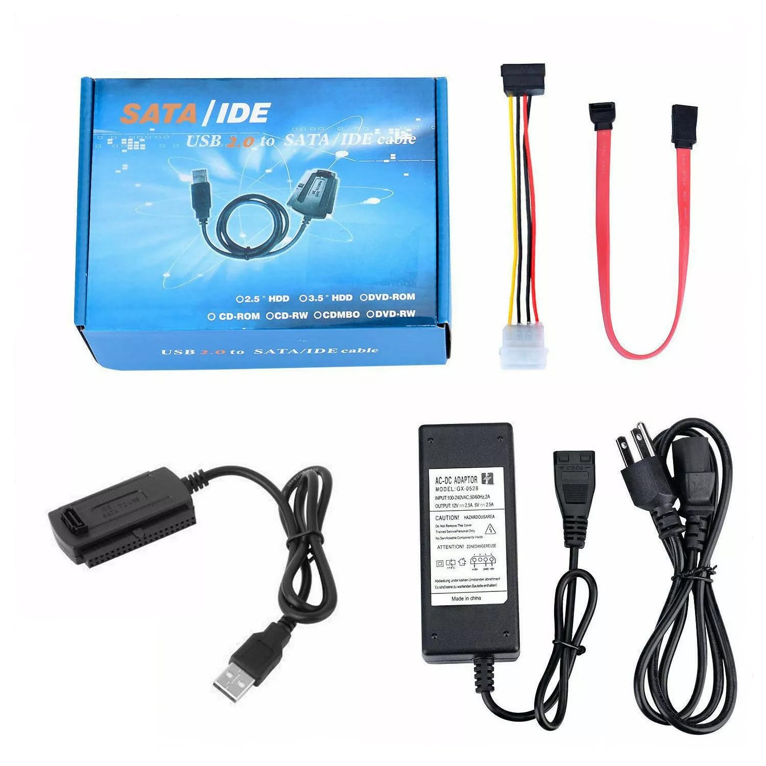 USB 2.0 to SATA PATA IDE 2.5" 3.5" HDD SSD Hard Drive Adapter Transfer Cable Kit