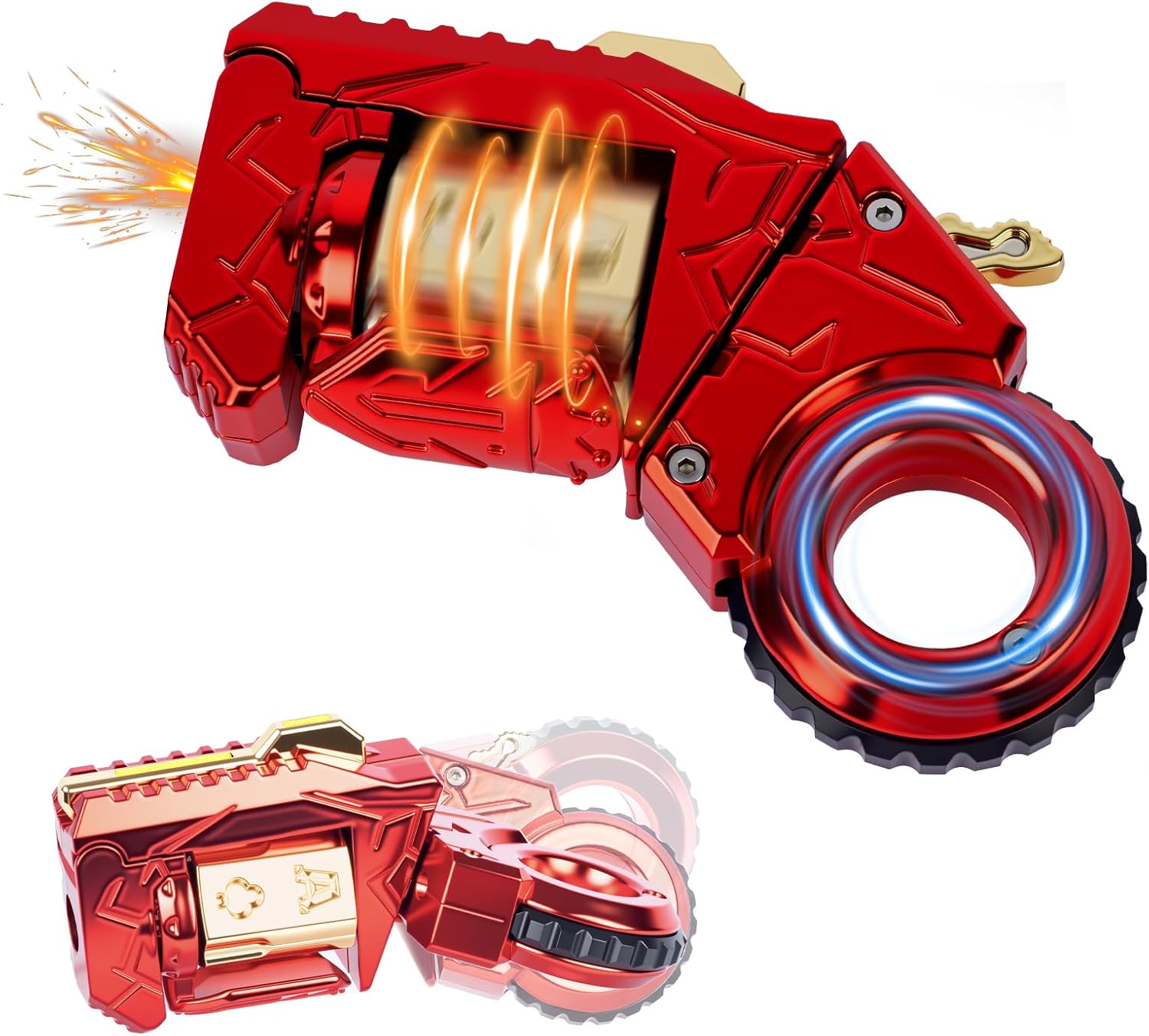 Metal Fidget Toys Gun for Adults - Alloy Fidget Gun Cool Fidget Spinner Gun Slider Dual Form Transformable Stress Relief EDC Desk Toy (Red)
