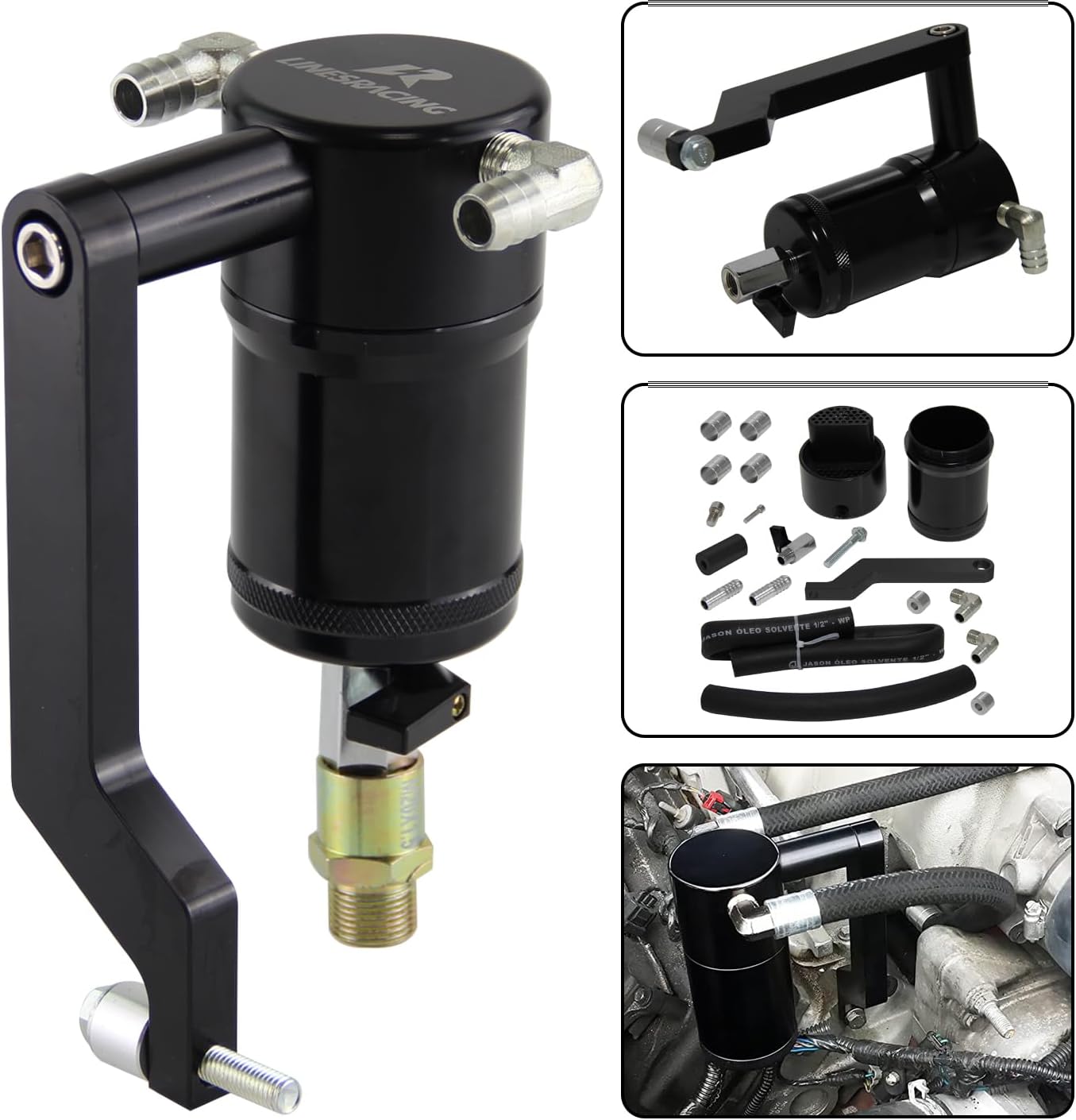 Oil Catch Can Tank w/Z Bracket For 09-19 Dodge Challenger RAM 1500 5.7L 6.4L Black