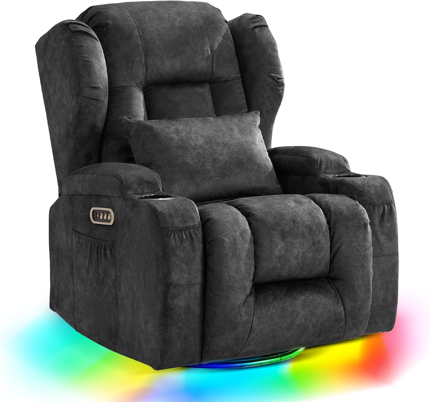 URRED Swivel Rocker Recliner Chair, Dual Motor Power Glider Recliner with Massage and Heat for Adults, Nursery Chair with Cup Holders, LED Lights, USB Ports, Infinite Position (Grey, Set of 1)