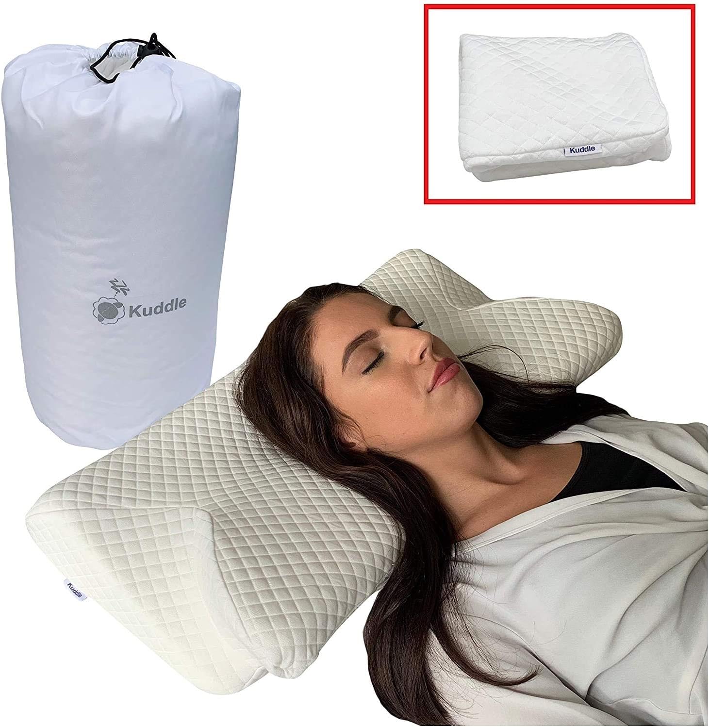 Kuddle Luxury Orthopaedic Contour Memory Foam Pillow. With FREE Extra Pillow Case & Travel Bag Best For Neck And Shoulder Pain Relief Orthopedic Back Front Side Sleeper Neck Support 65x36cm. GIFT IDEA