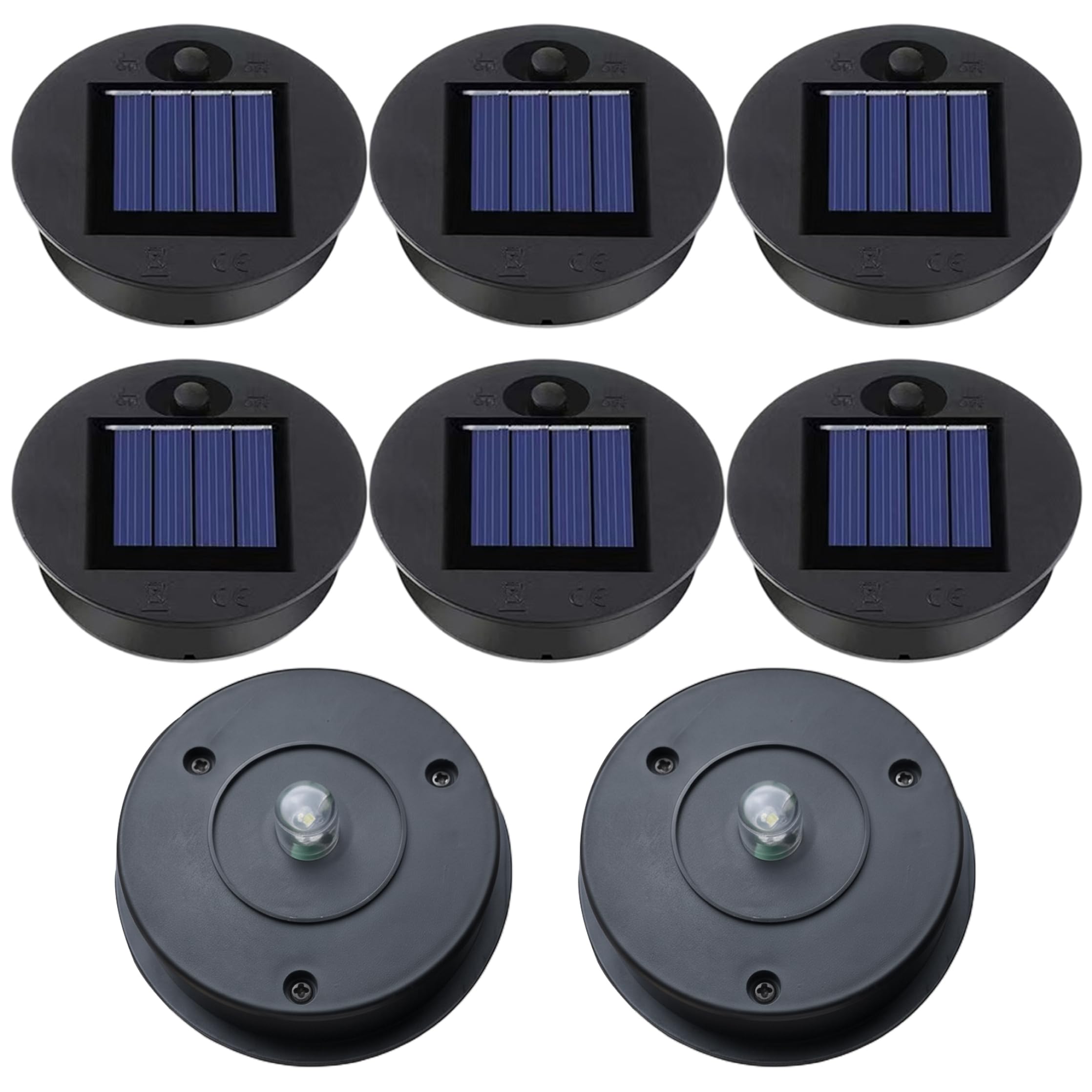 Solar Light Replacement Top, 8 Pcs Solar Lantern Replacement Top, Dual Mode Light Parts with Built-in Battery, 2.76 Inch (7cm)