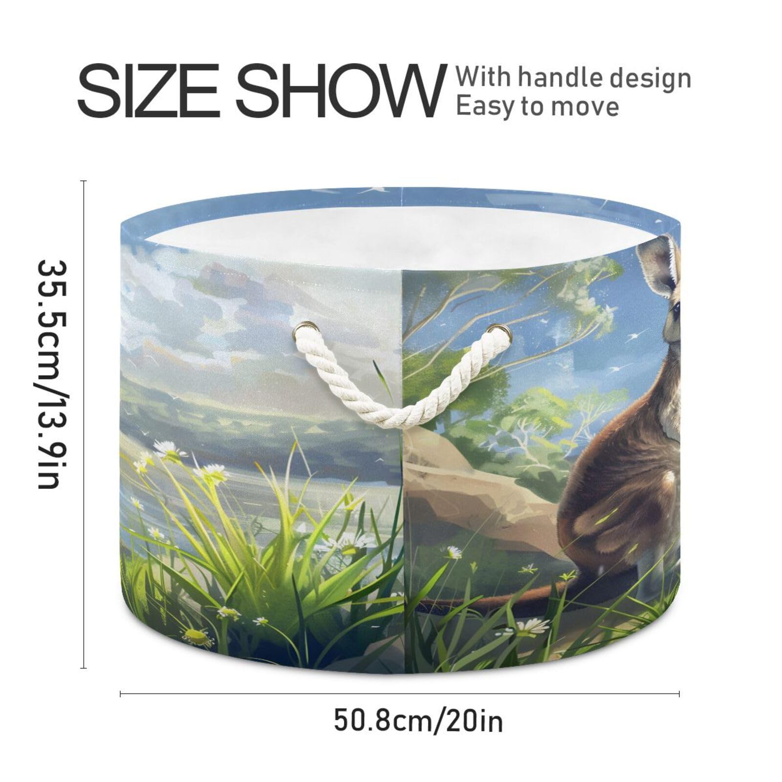 Large Storage Basket Kangaroo and Grass Storage Box Organizer Bins with Handles Laundry Hamper Basket for Home Decor